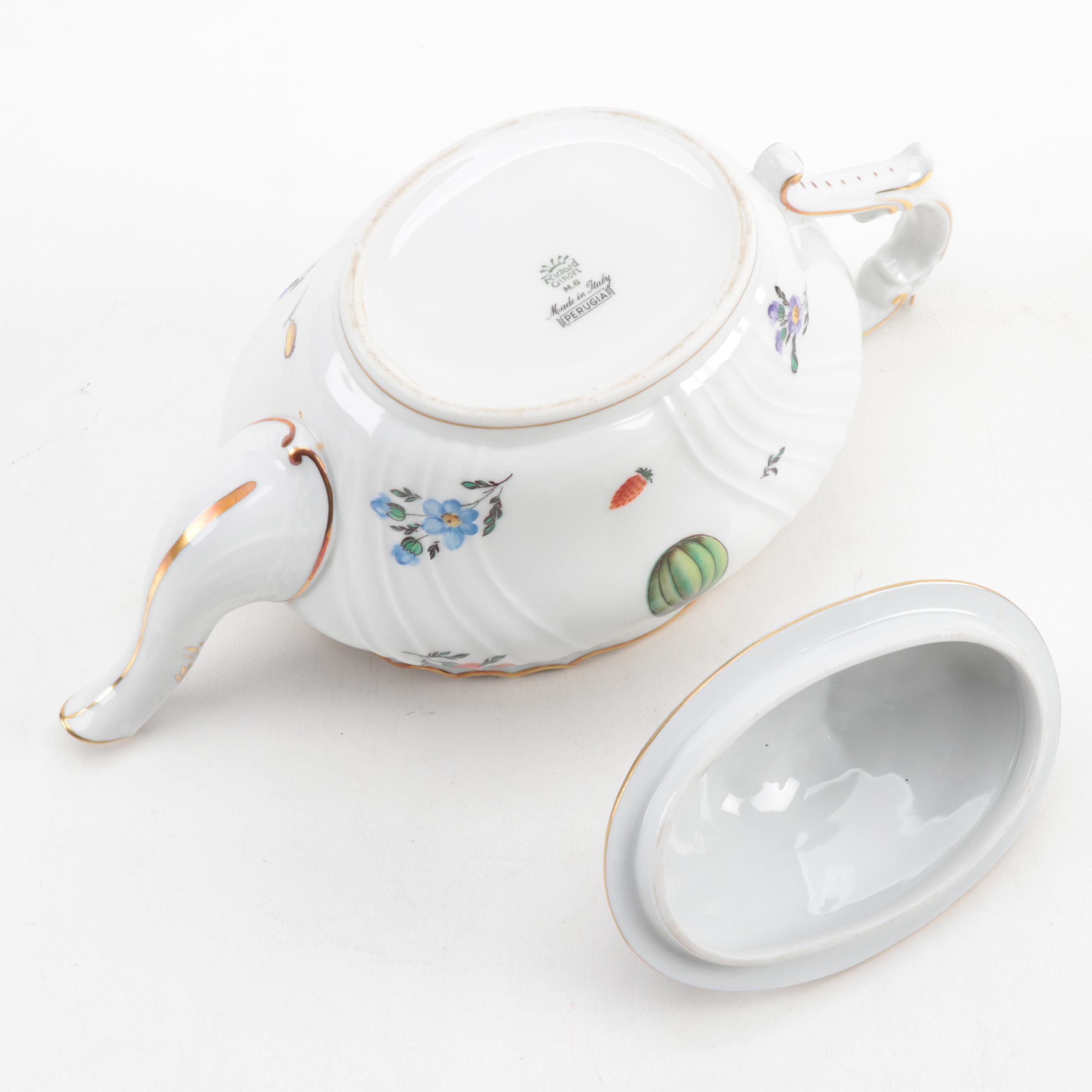 Richard Ginori "Perugia" and "Italian Fruits" Porcelain Tureen and Tea Ware