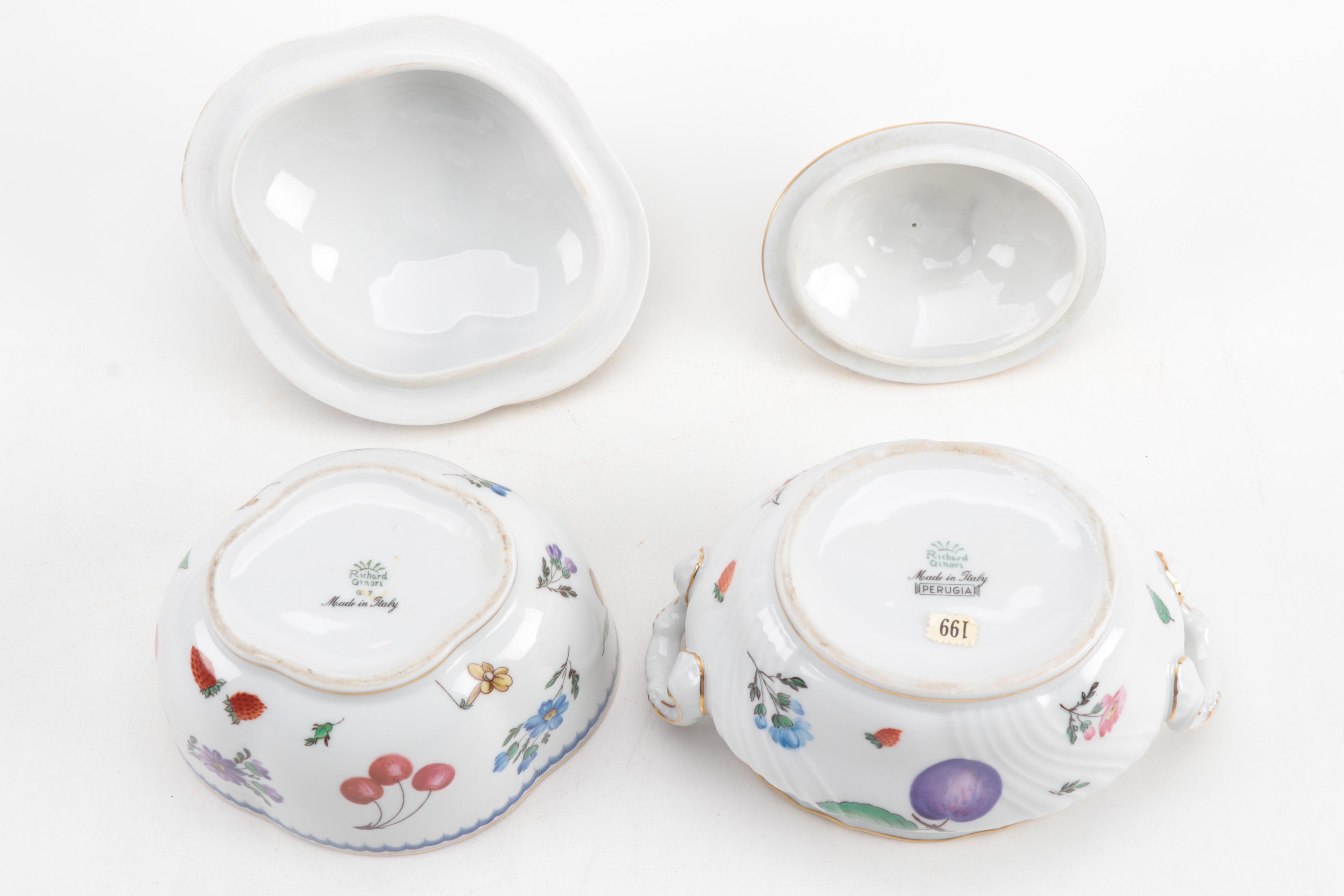 Richard Ginori "Perugia" and "Italian Fruits" Porcelain Tureen and Tea Ware
