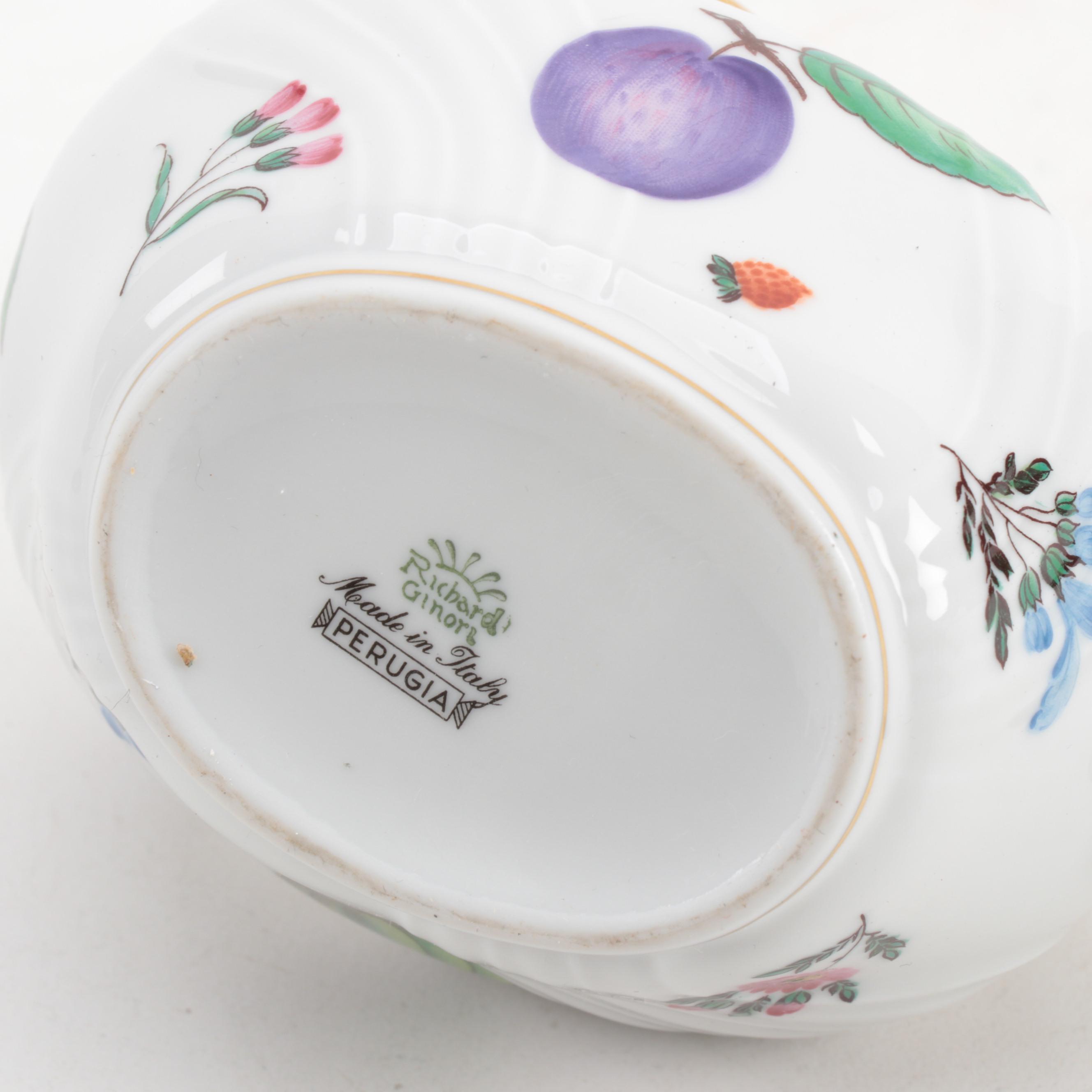 Richard Ginori "Perugia" and "Italian Fruits" Porcelain Tureen and Tea Ware