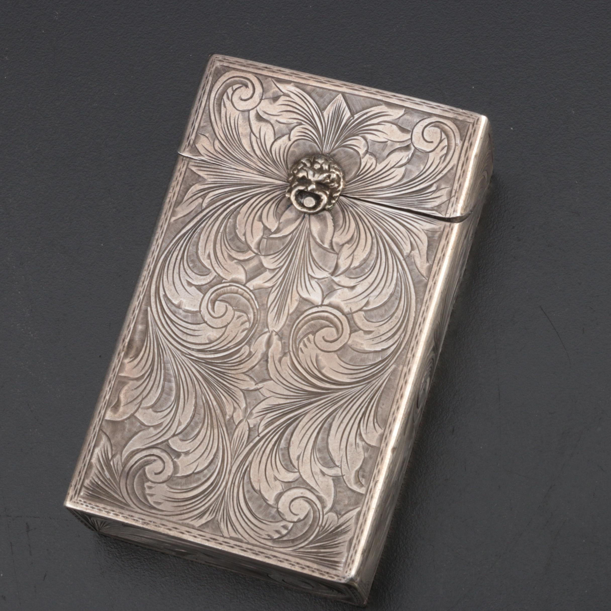 Hand-Chased 800 Silver Cigarette Case, Mid-Century