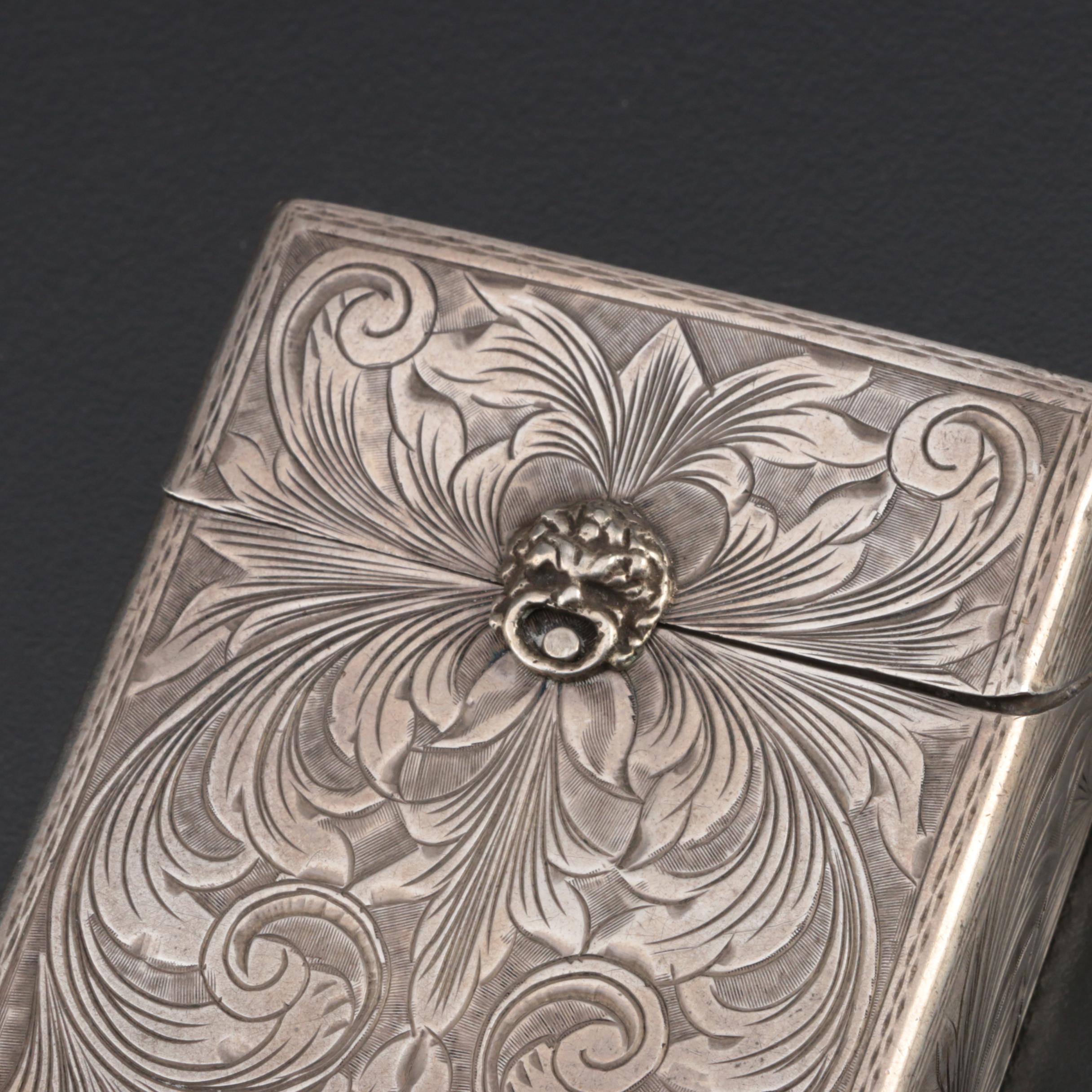 Hand-Chased 800 Silver Cigarette Case, Mid-Century