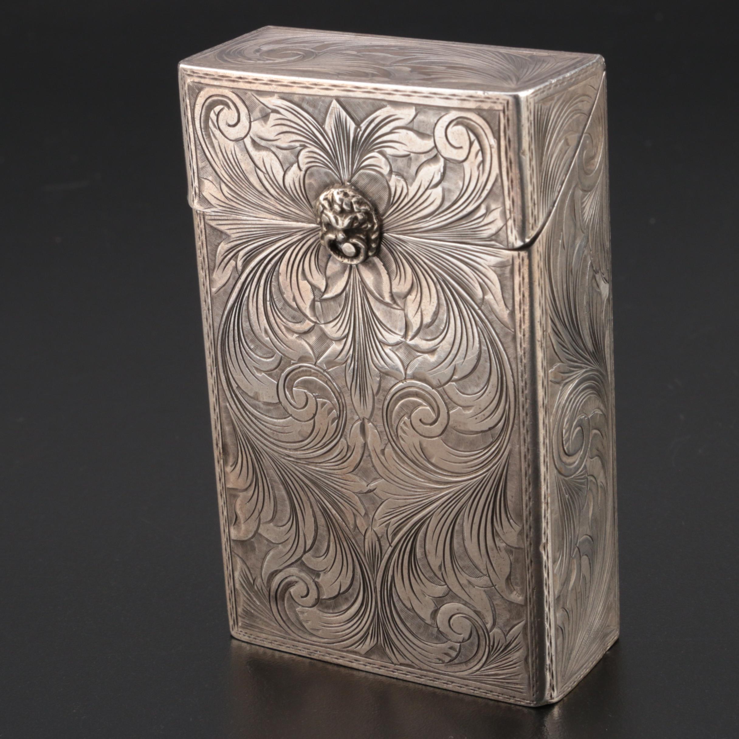 Hand-Chased 800 Silver Cigarette Case, Mid-Century