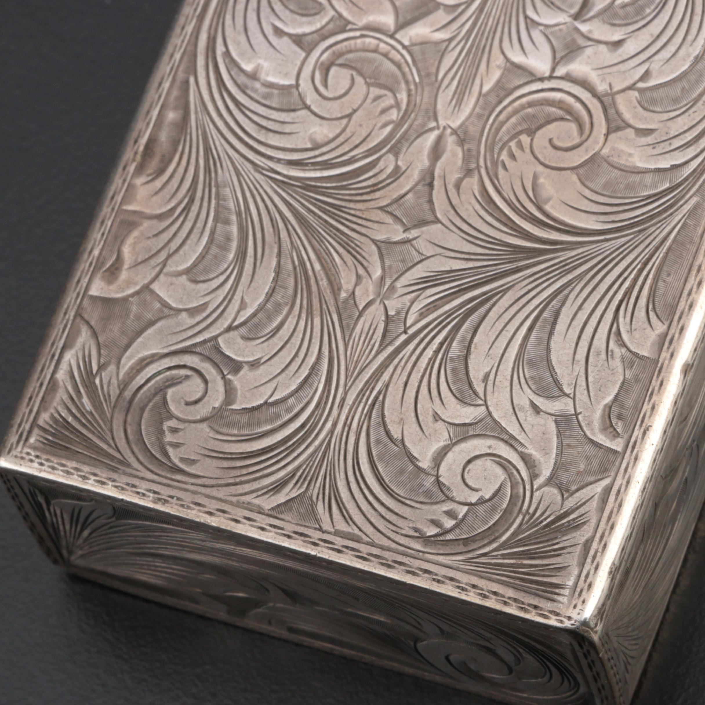 Hand-Chased 800 Silver Cigarette Case, Mid-Century