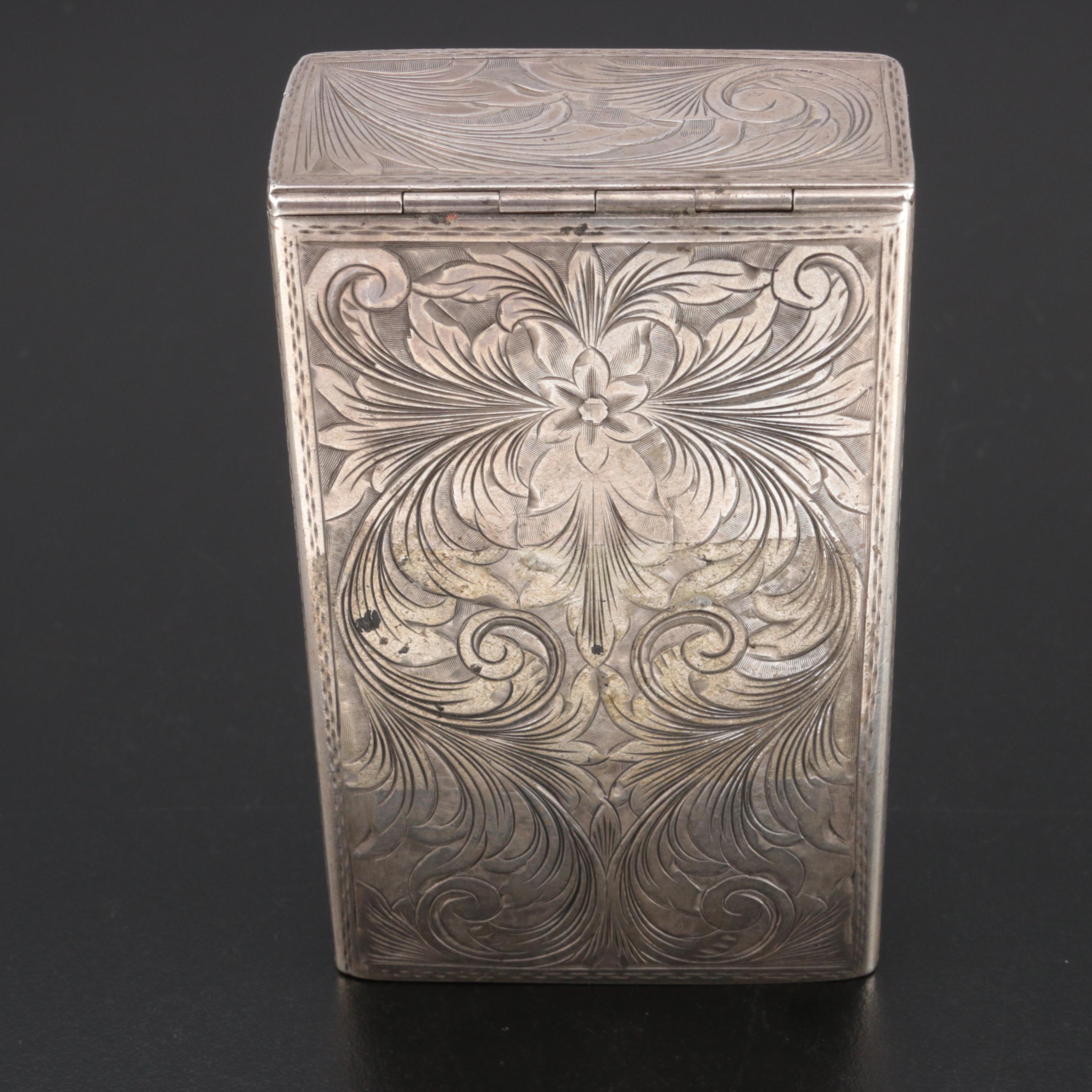 Hand-Chased 800 Silver Cigarette Case, Mid-Century