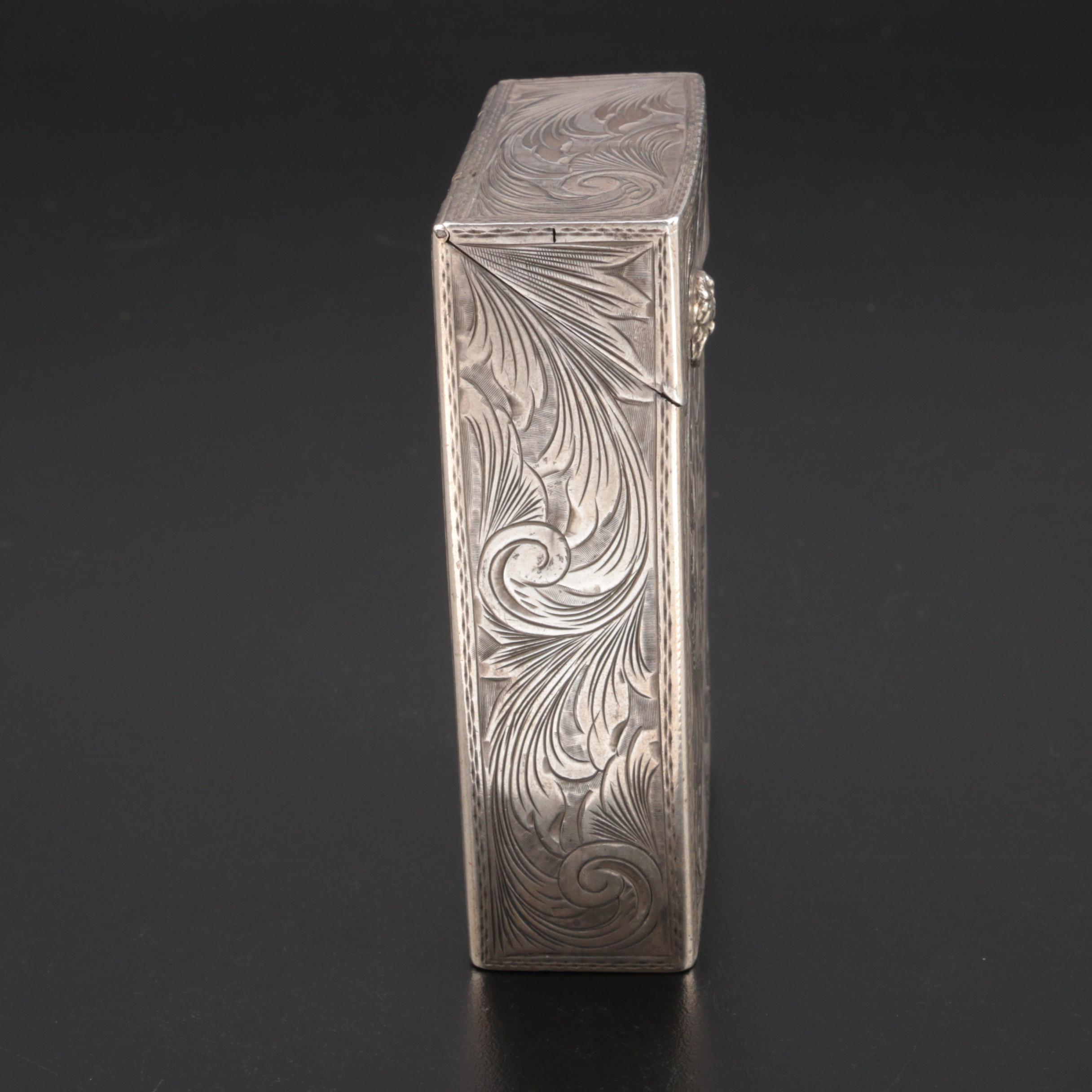 Hand-Chased 800 Silver Cigarette Case, Mid-Century
