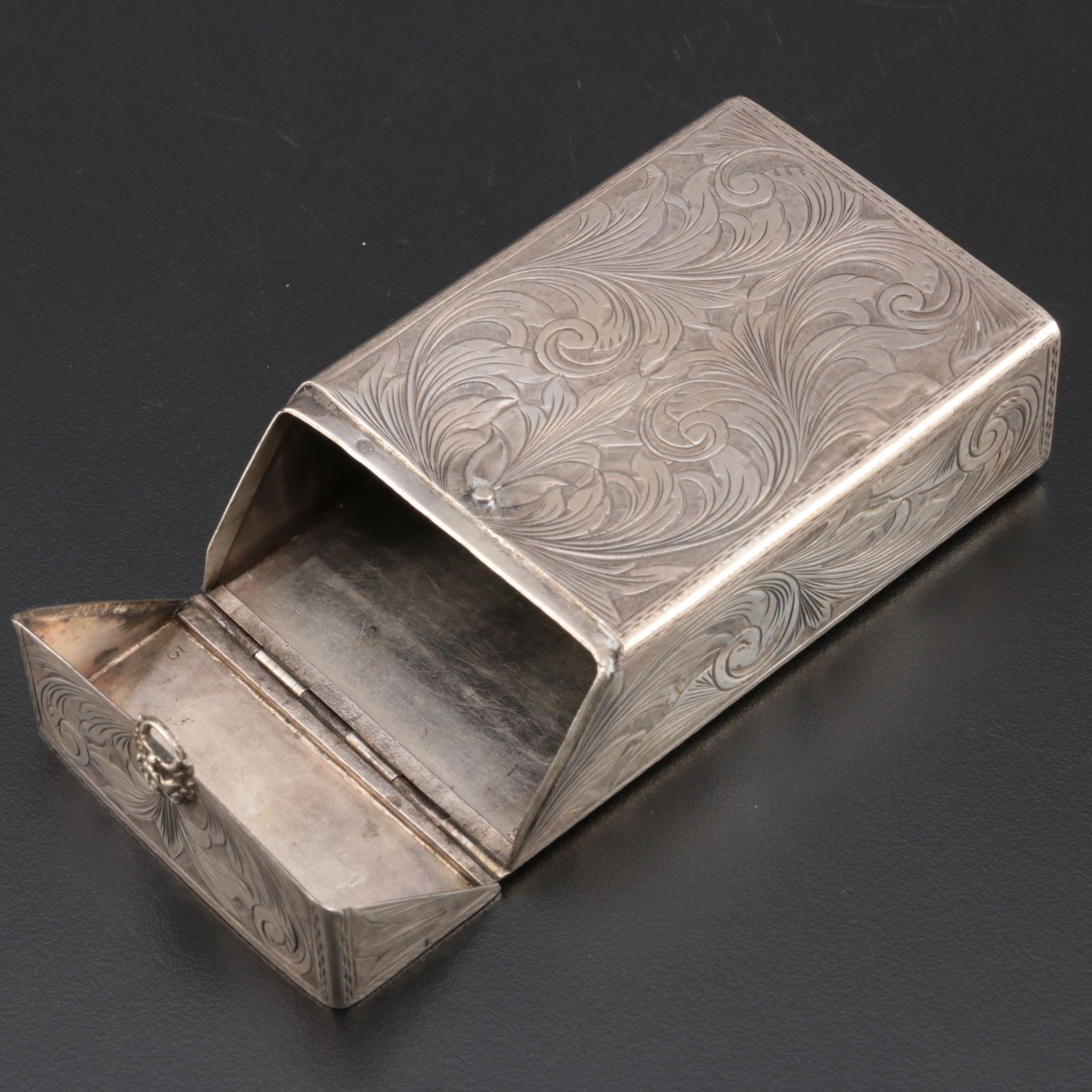 Hand-Chased 800 Silver Cigarette Case, Mid-Century
