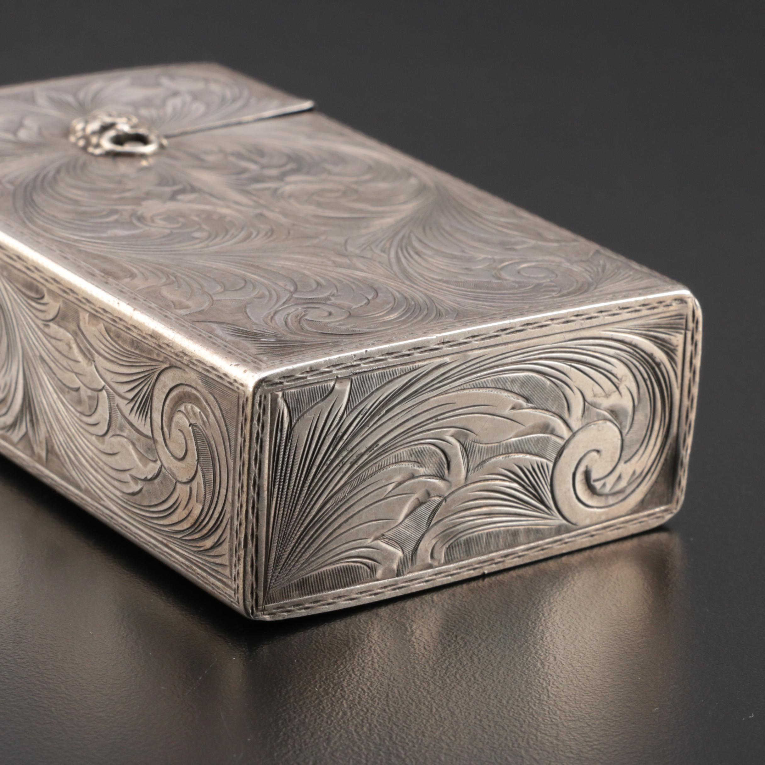Hand-Chased 800 Silver Cigarette Case, Mid-Century