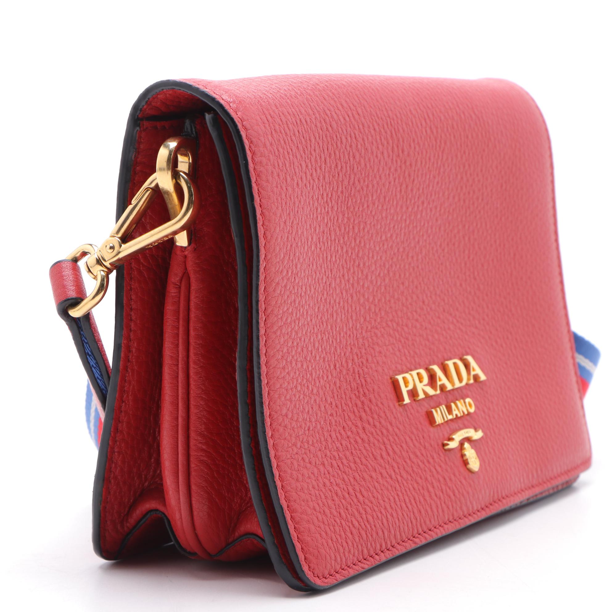 Prada Crossbody Bag in Red Vitello Daino Leather