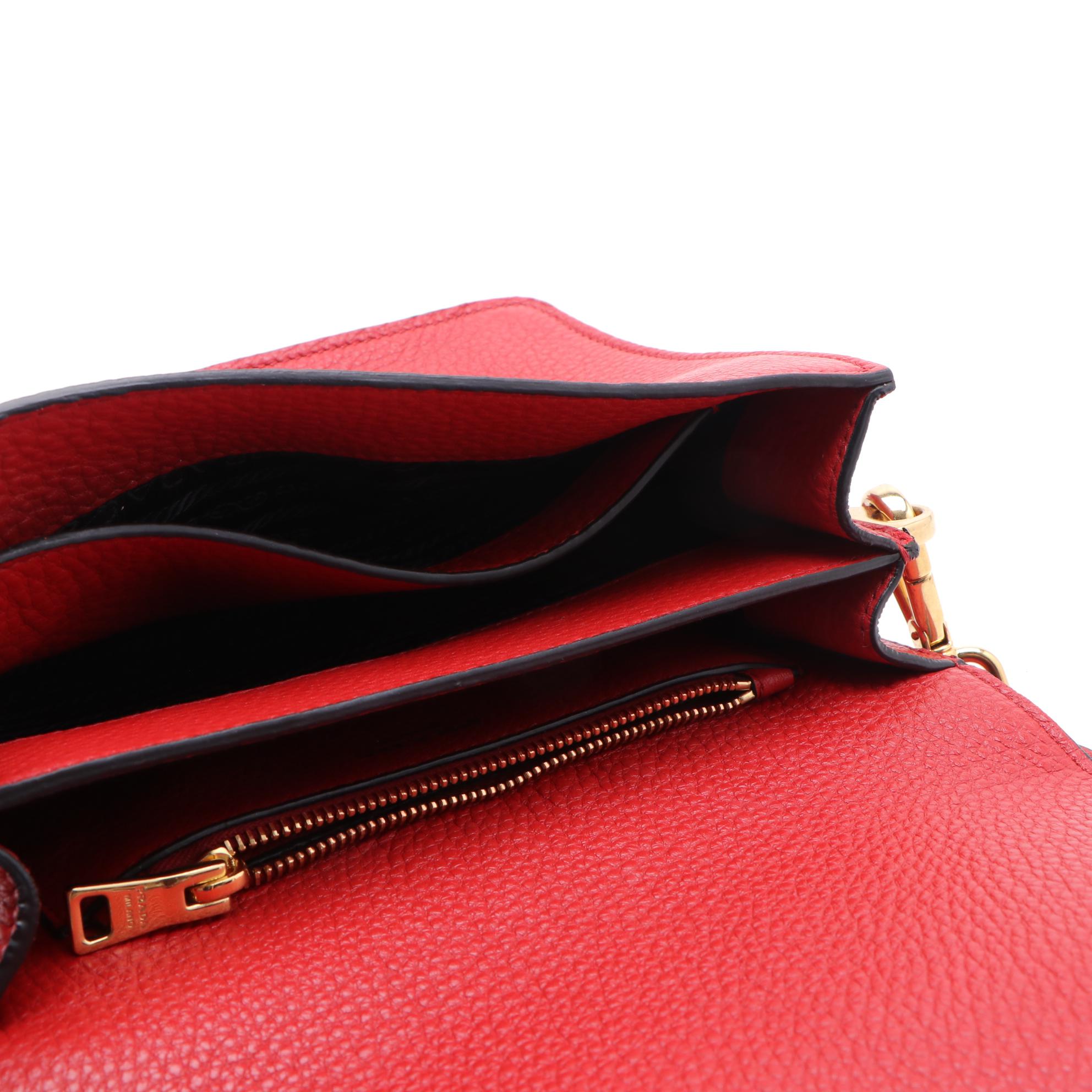 Prada Crossbody Bag in Red Vitello Daino Leather