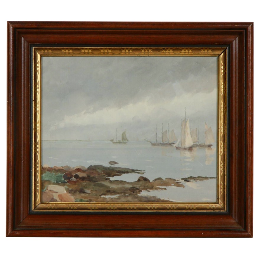 Nautical Scene Gouache Painting, Early to Mid 20th Century