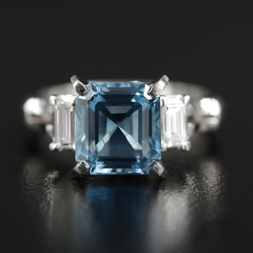 Platinum 2.28 CT Aquamarine and Diamond Ring