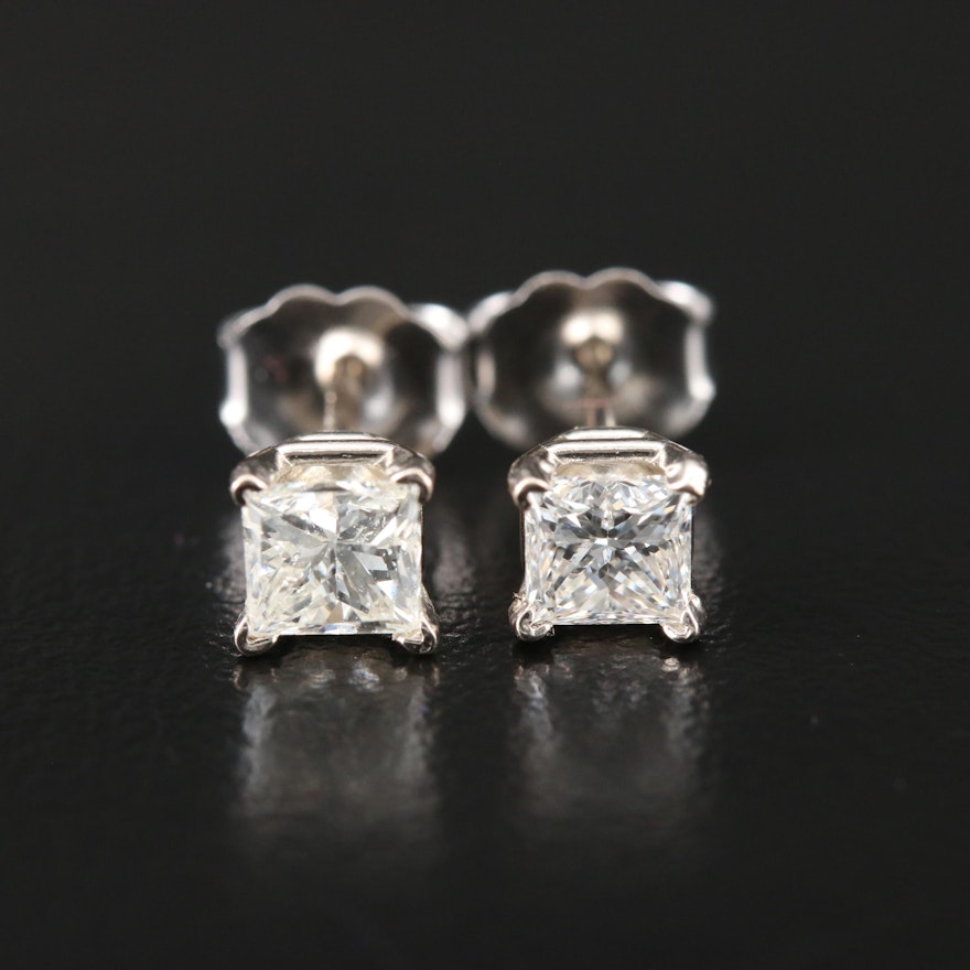 14K White Gold 0.66 CTW Diamond Solitaire Stud Earrings