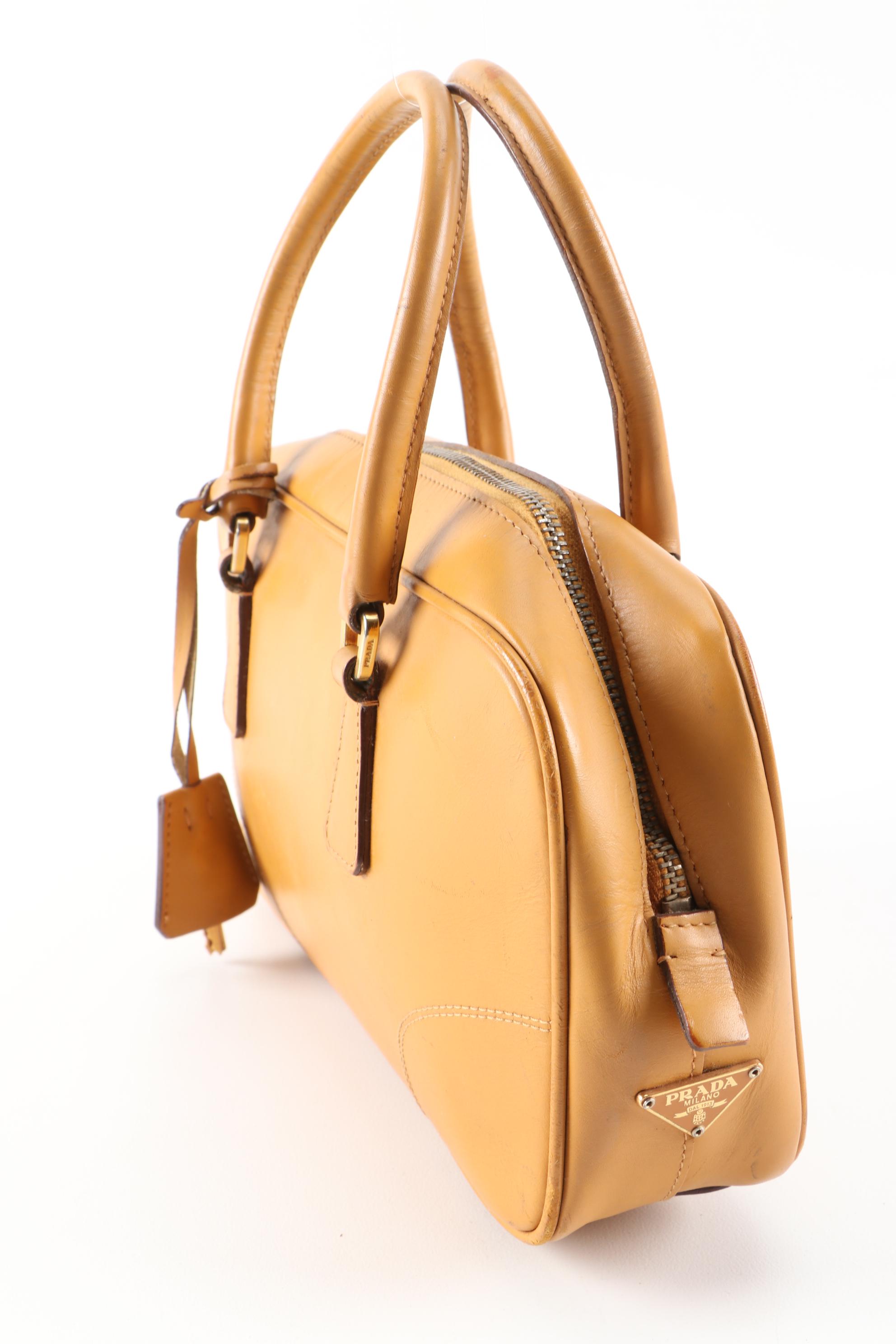Prada Leather Satchel in Camel with Padlock