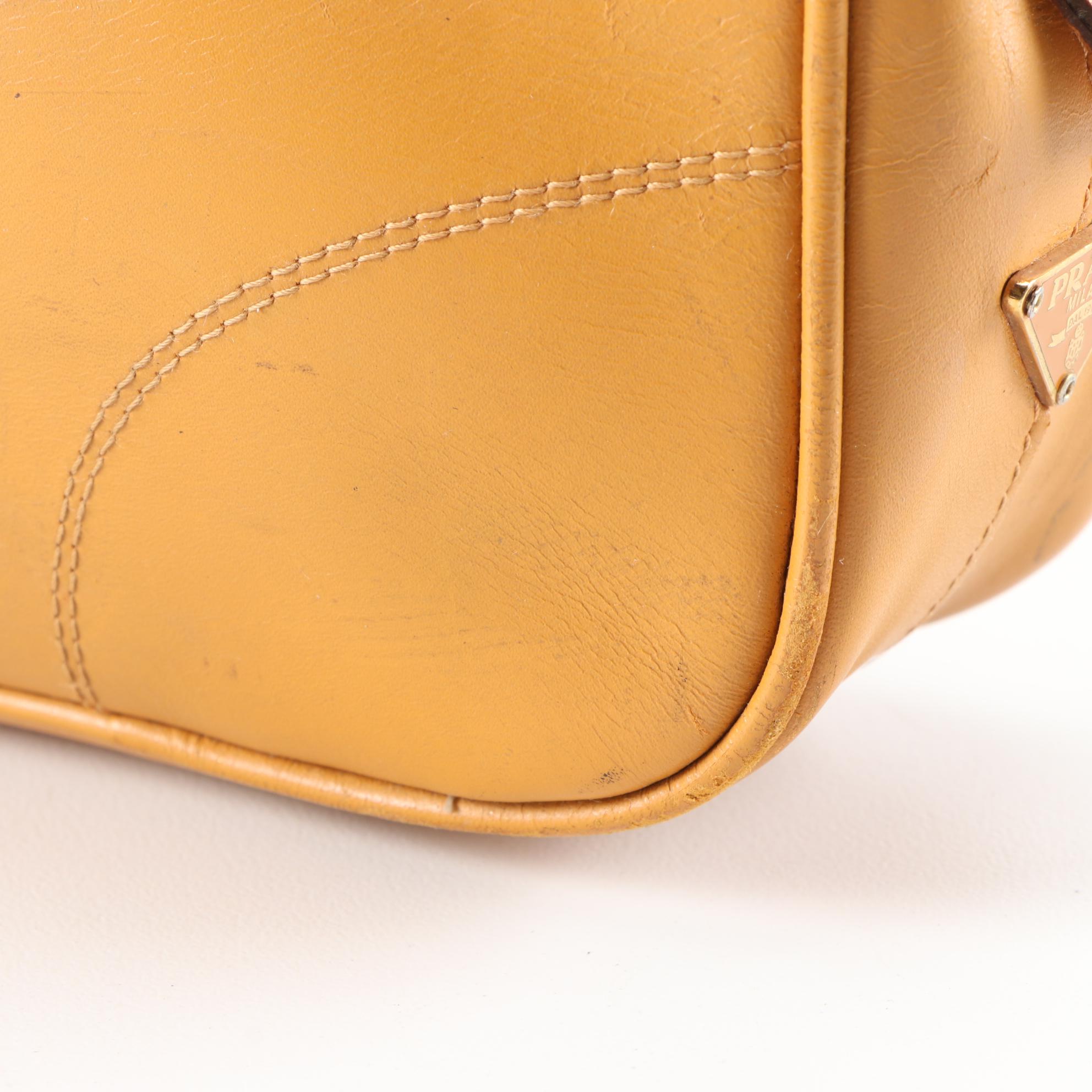 Prada Leather Satchel in Camel with Padlock