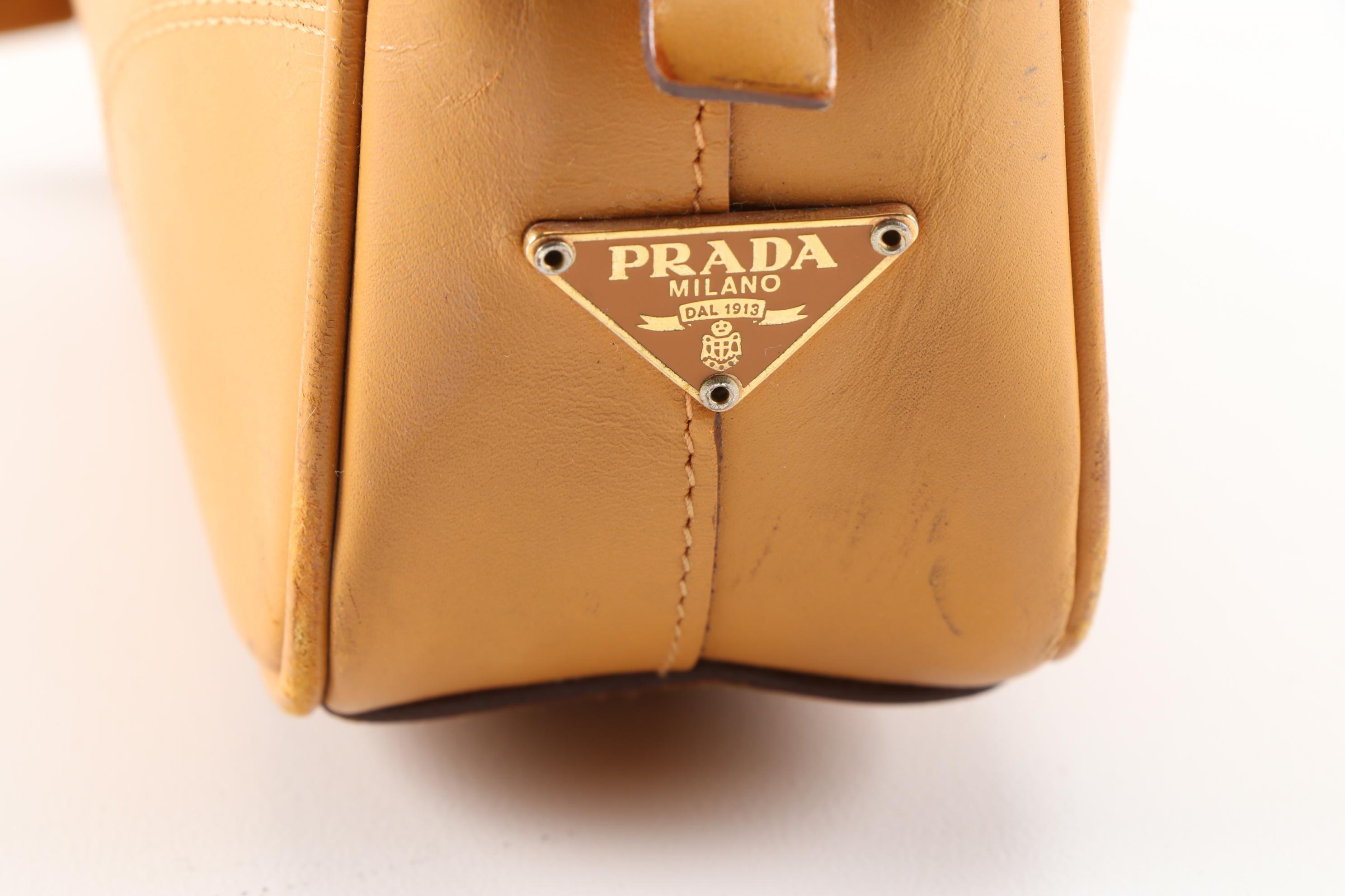 Prada Leather Satchel in Camel with Padlock