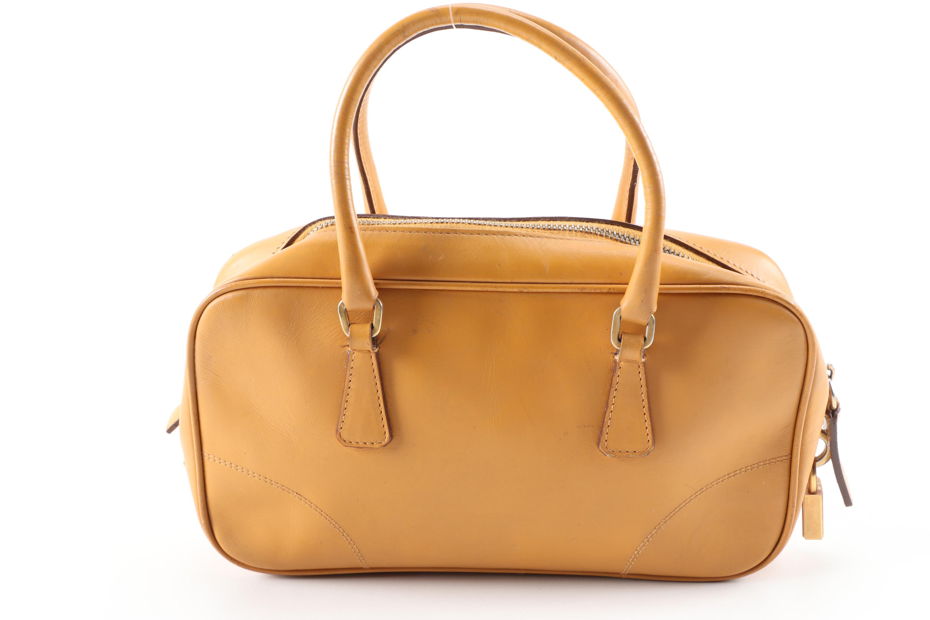 Prada Leather Satchel in Camel with Padlock