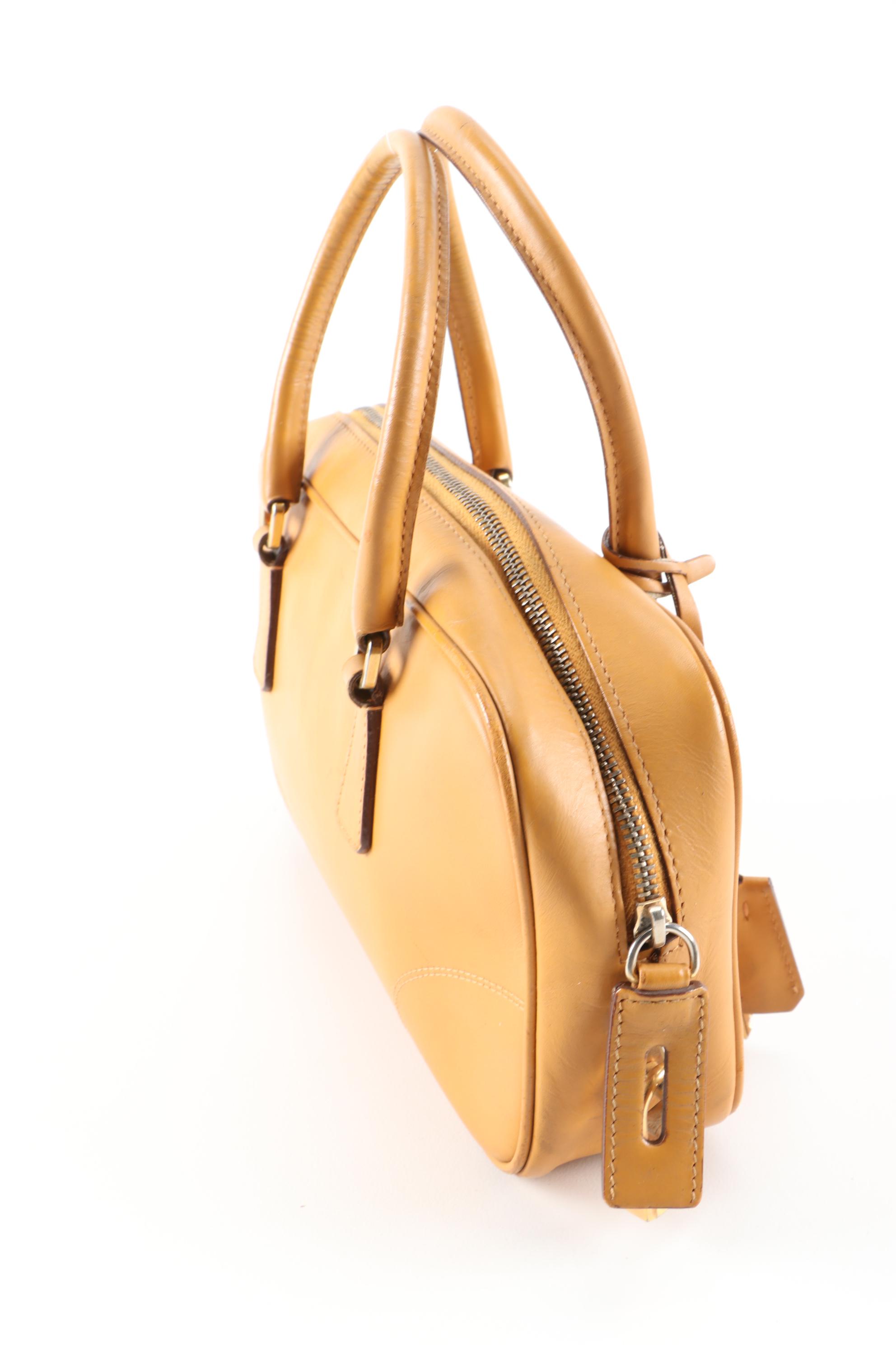 Prada Leather Satchel in Camel with Padlock