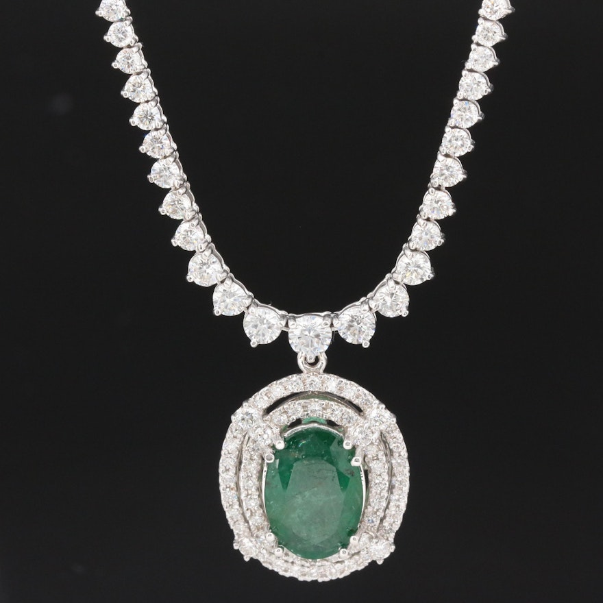 14K and 18K 5.03 CT Emerald and 8.64 CTW Graduated Diamond Necklace