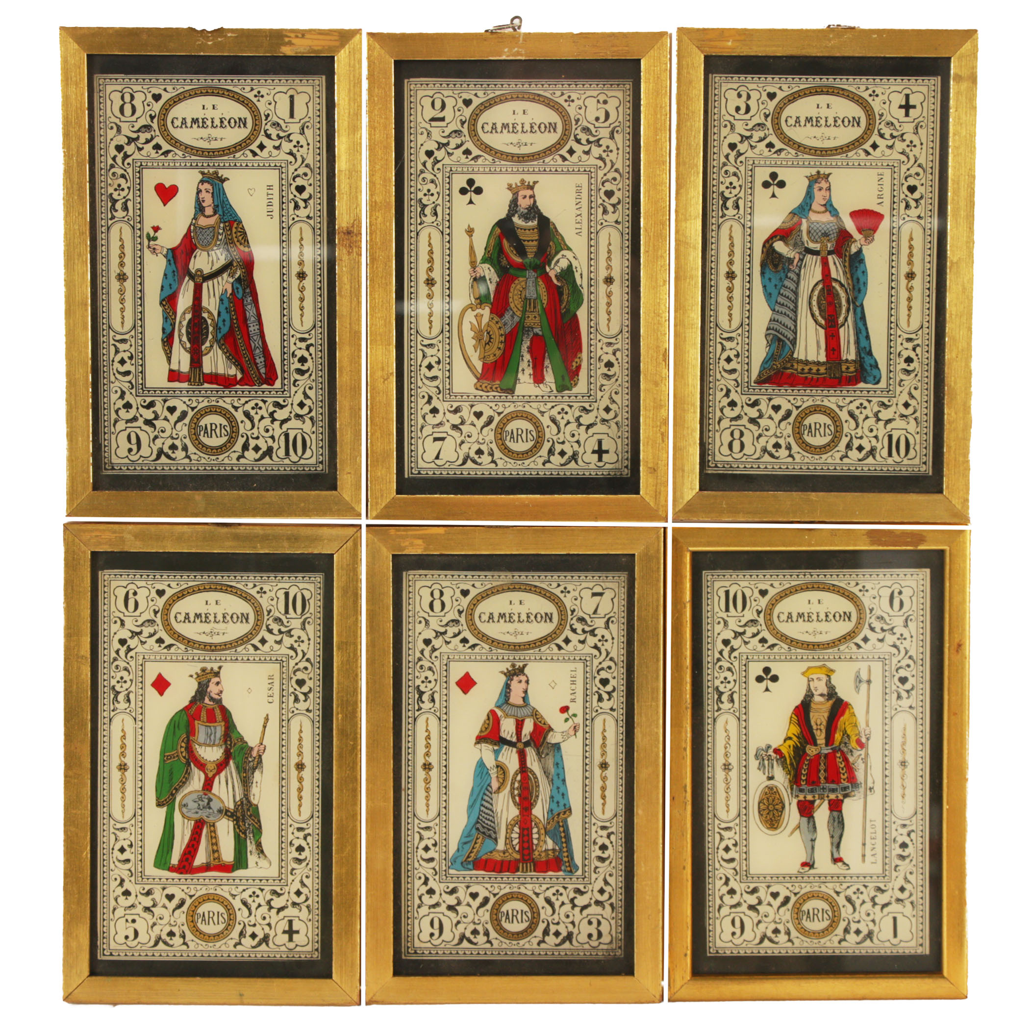 Le Caméléon Reverse Glass Paintings of Playing Cards, Early 20th Century