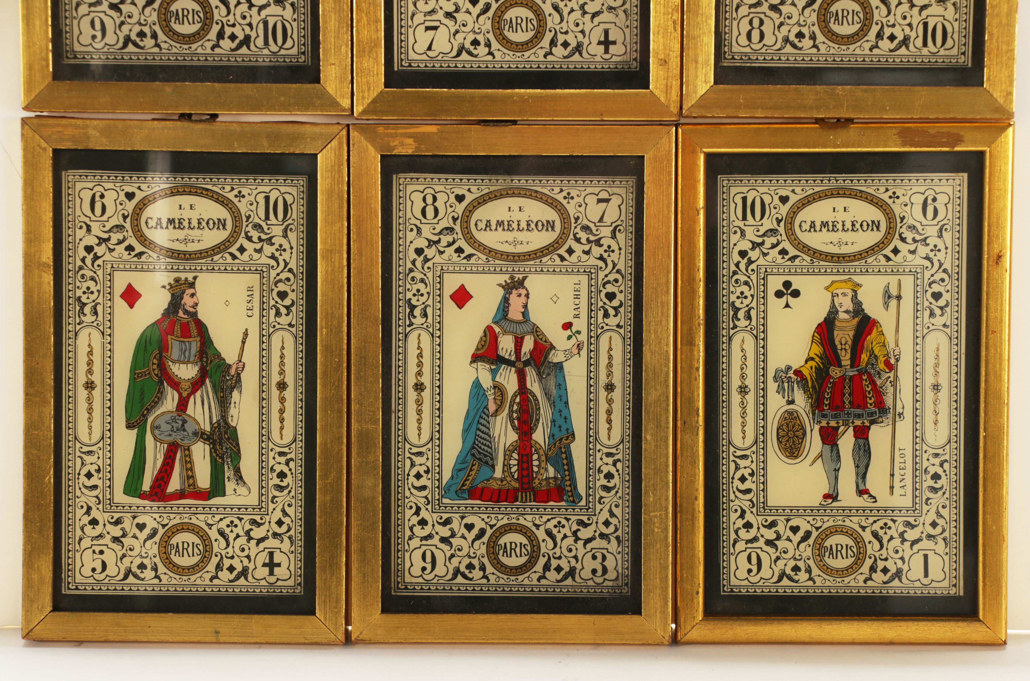 Le Caméléon Reverse Glass Paintings of Playing Cards, Early 20th Century