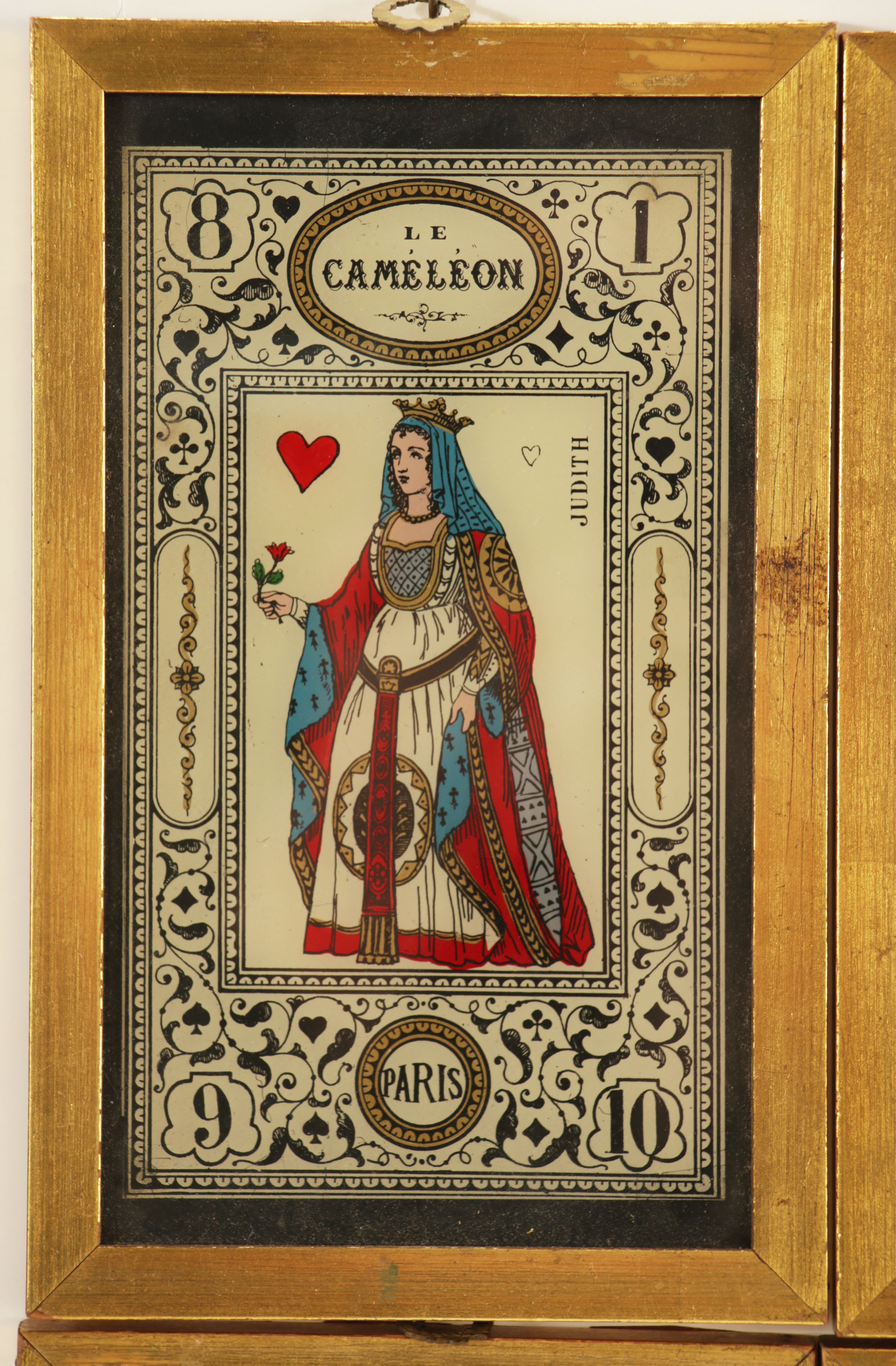 Le Caméléon Reverse Glass Paintings of Playing Cards, Early 20th Century