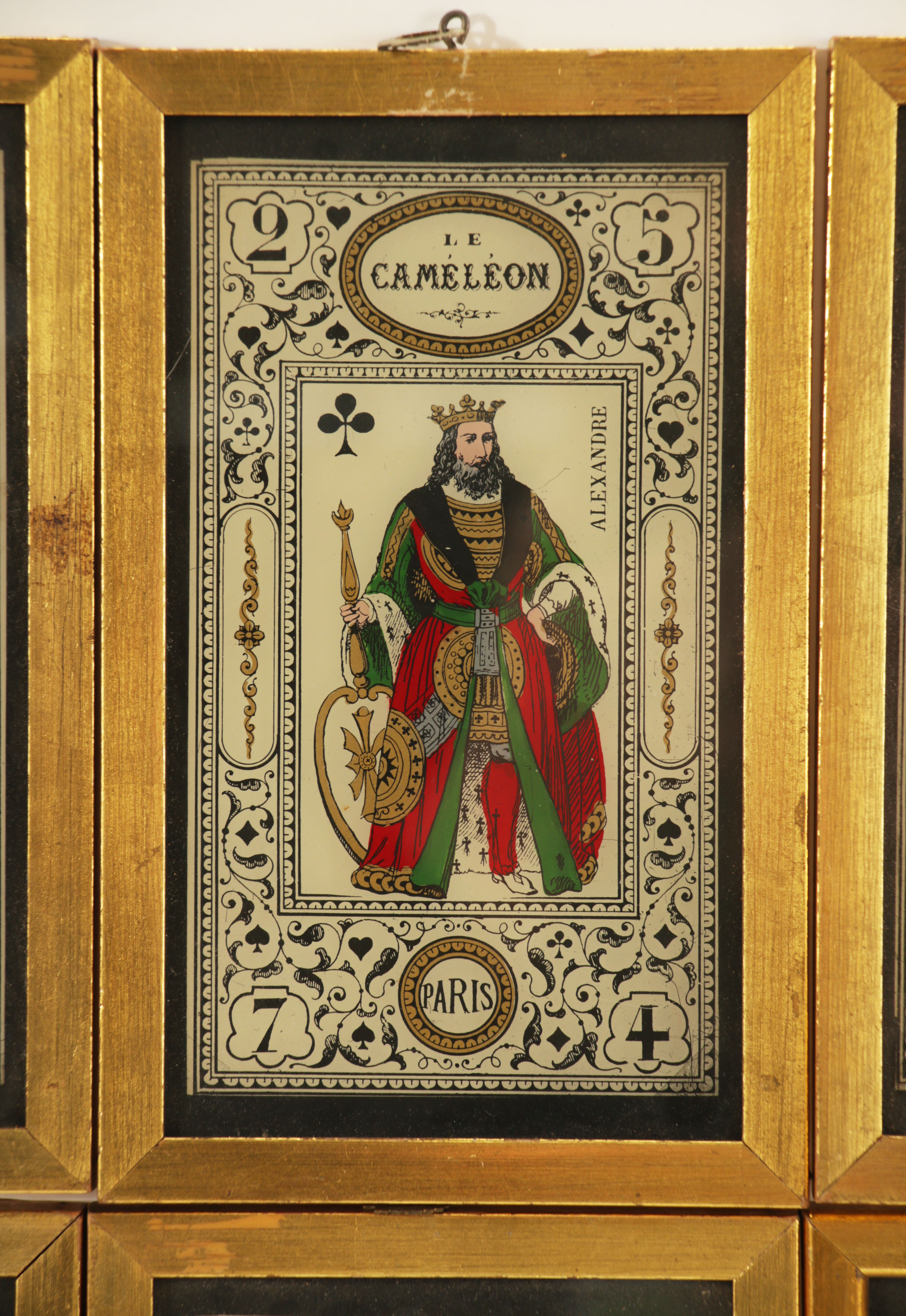 Le Caméléon Reverse Glass Paintings of Playing Cards, Early 20th Century