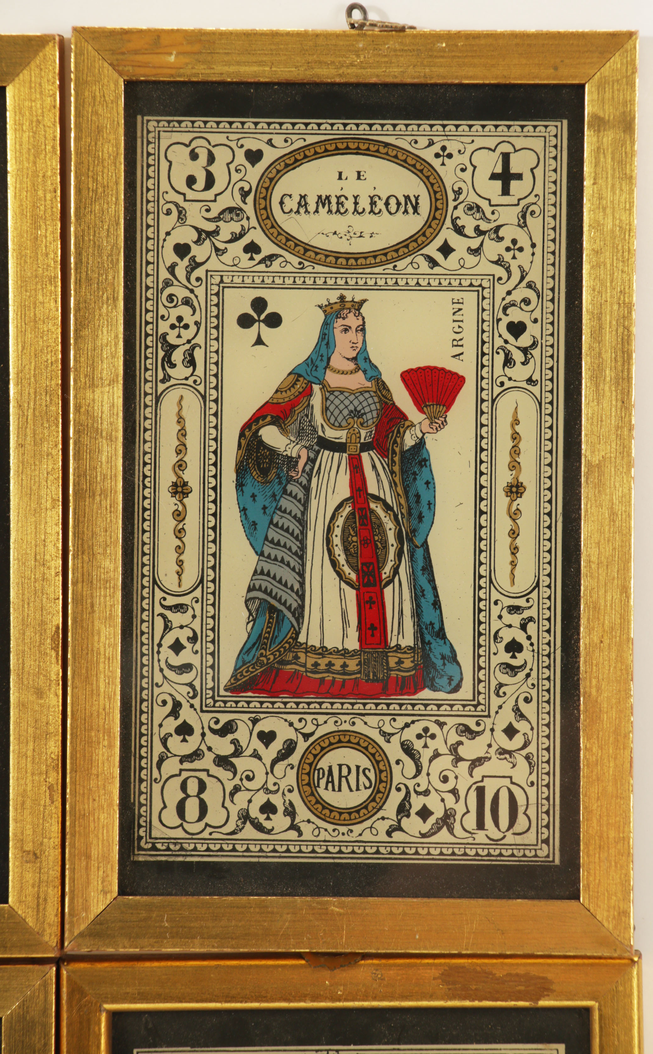 Le Caméléon Reverse Glass Paintings of Playing Cards, Early 20th Century