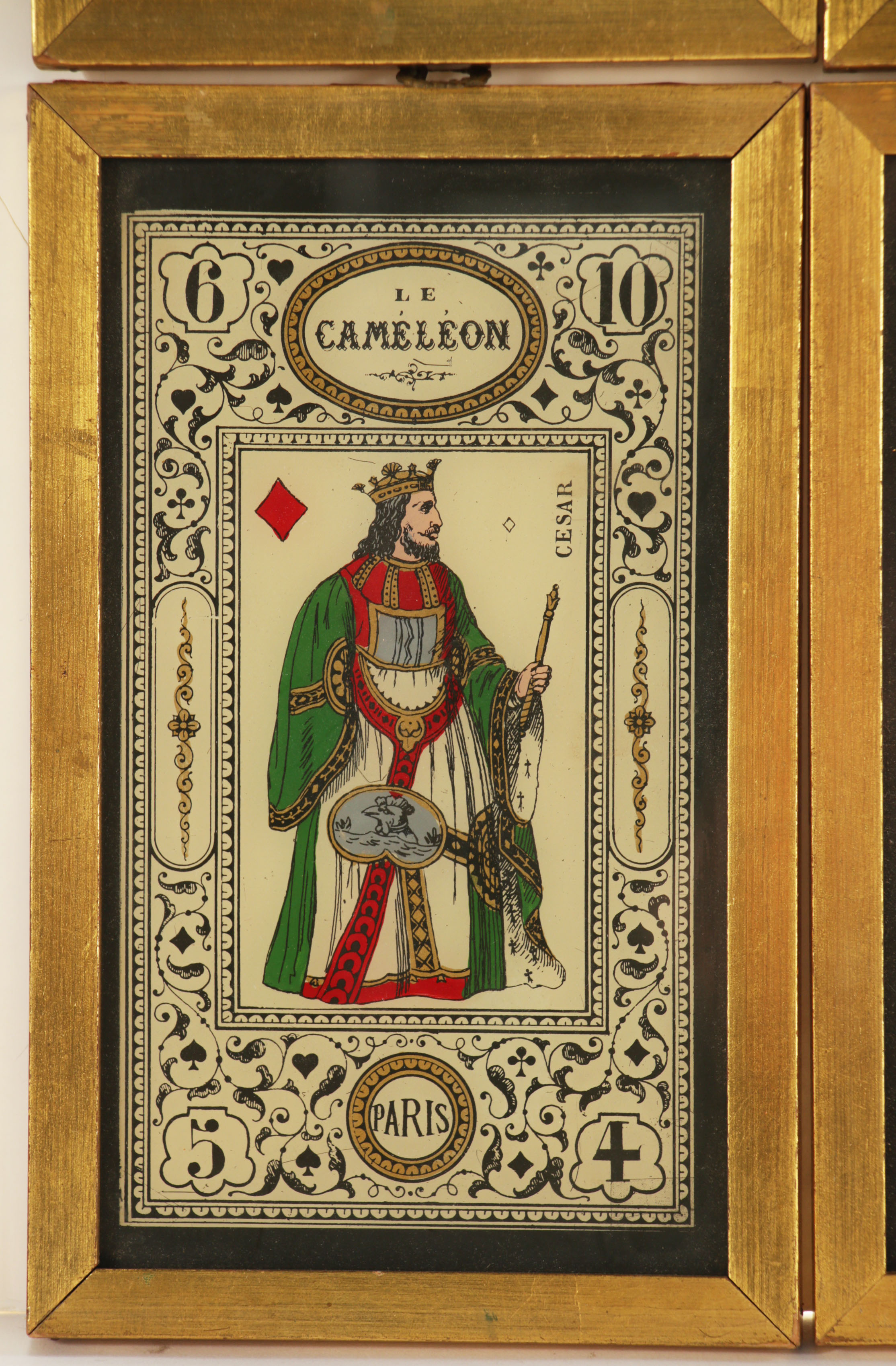Le Caméléon Reverse Glass Paintings of Playing Cards, Early 20th Century
