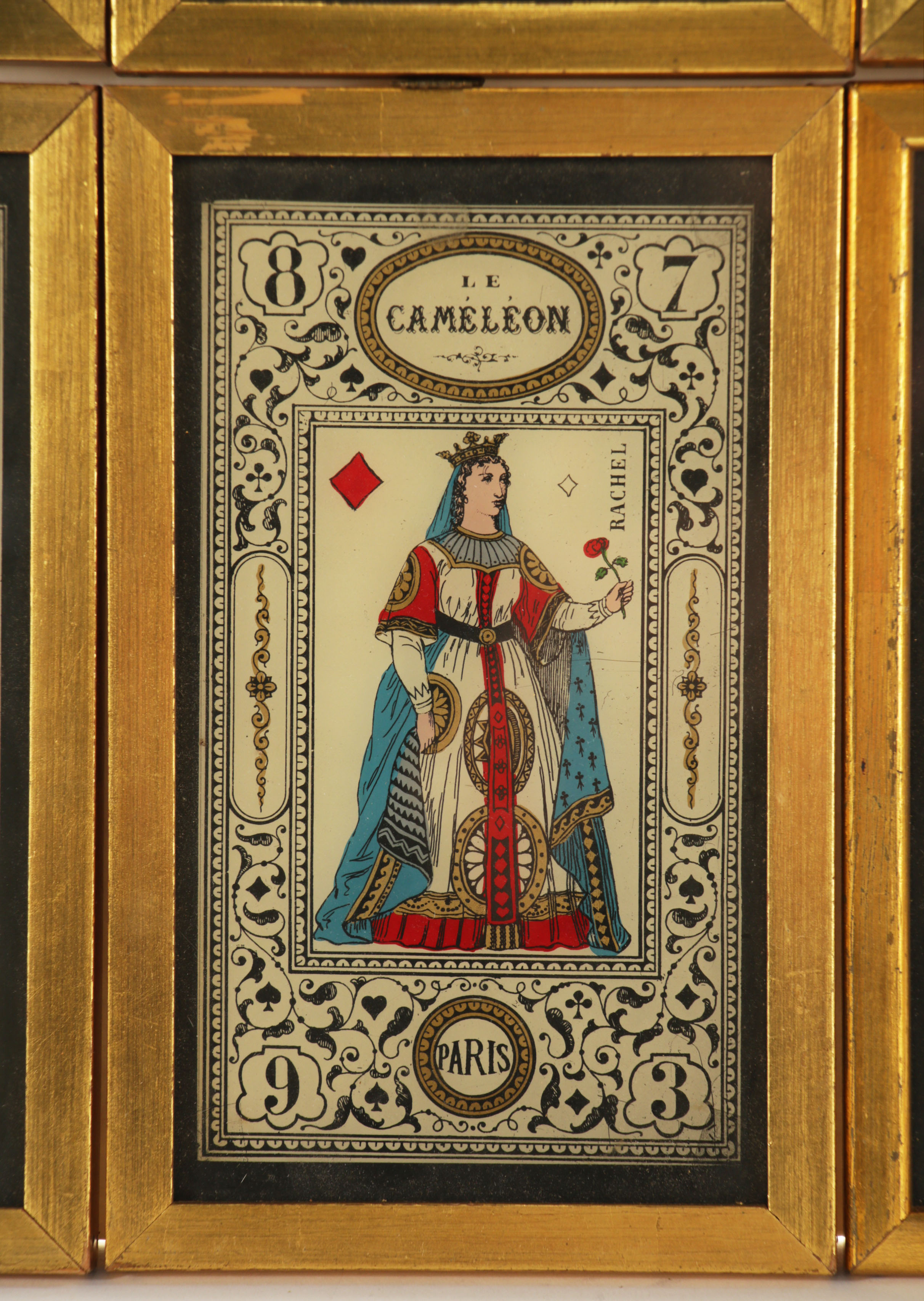 Le Caméléon Reverse Glass Paintings of Playing Cards, Early 20th Century