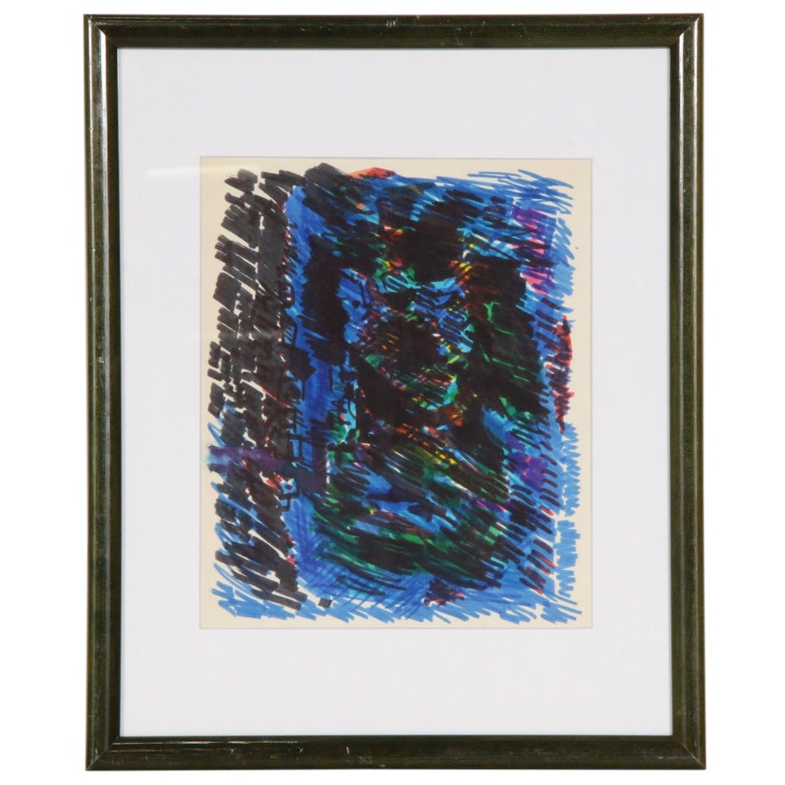 Paul Chidlaw Abstract Marker Drawing, Mid to Late 20th Century