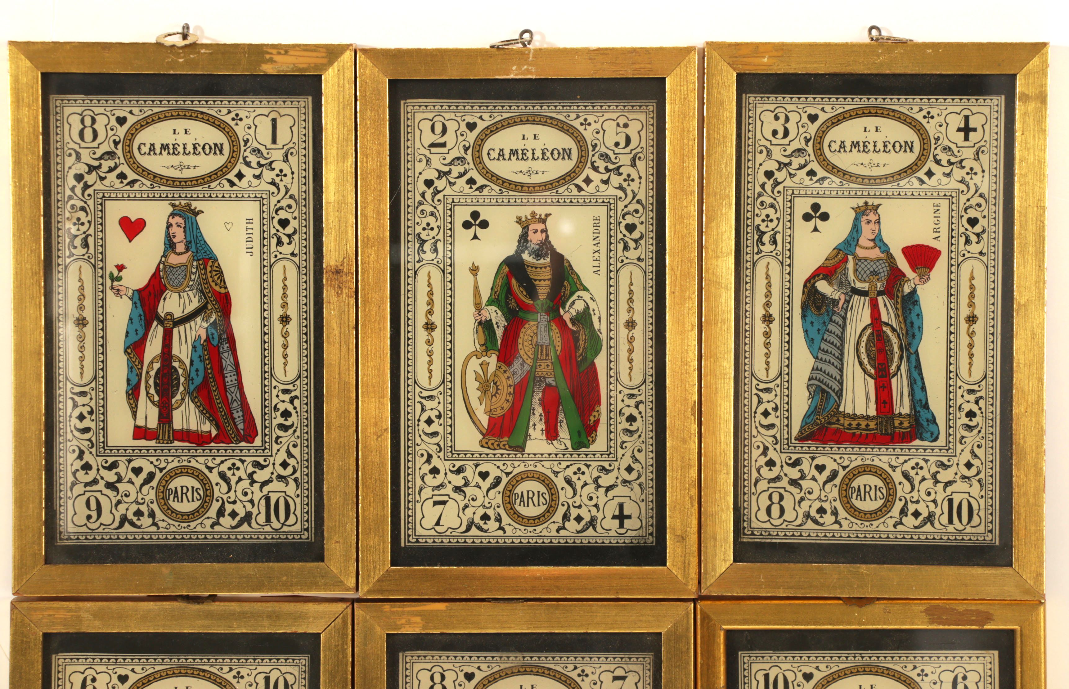Le Caméléon Reverse Glass Paintings of Playing Cards, Early 20th Century