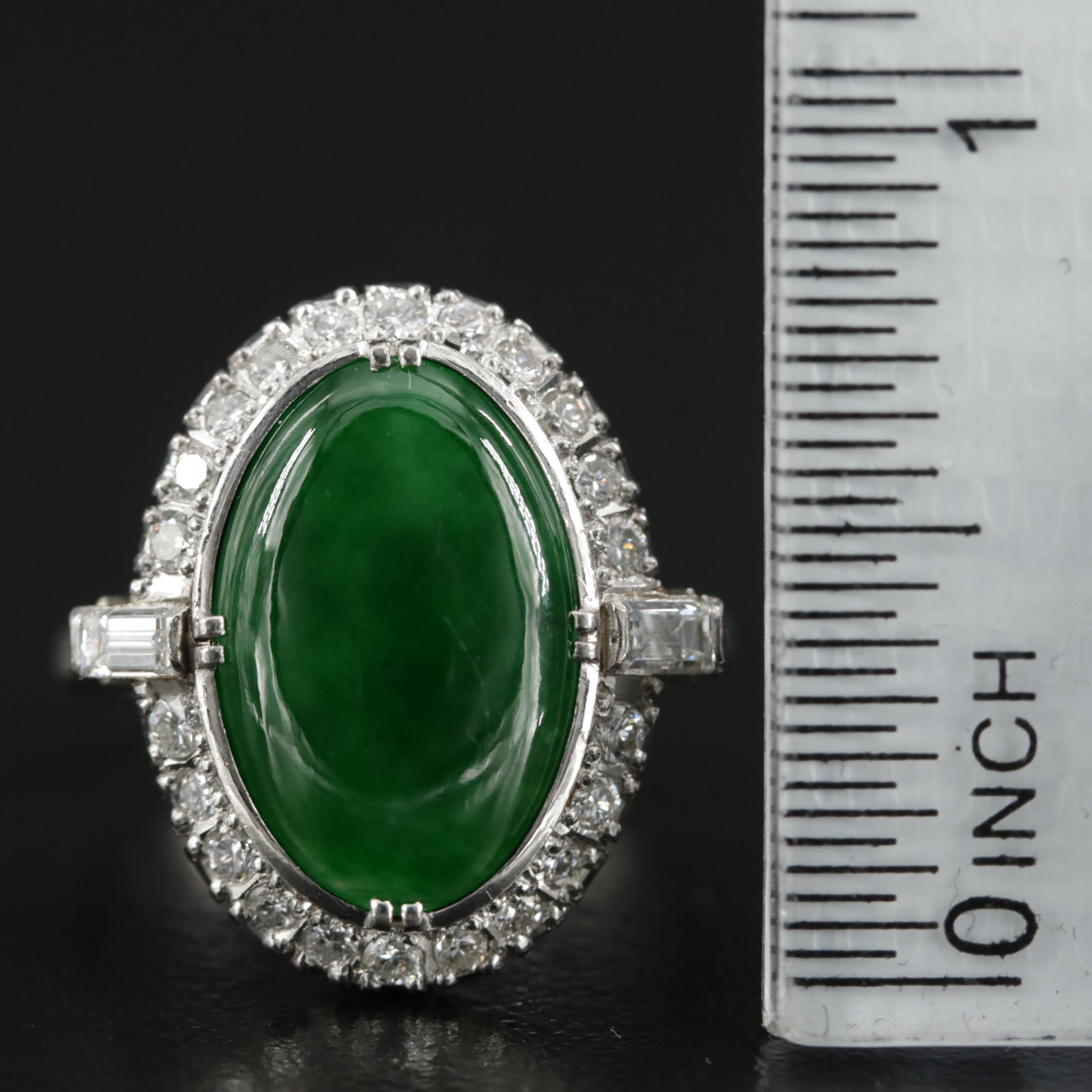Vintage Platinum Alloy Jadeite and Diamond Ring