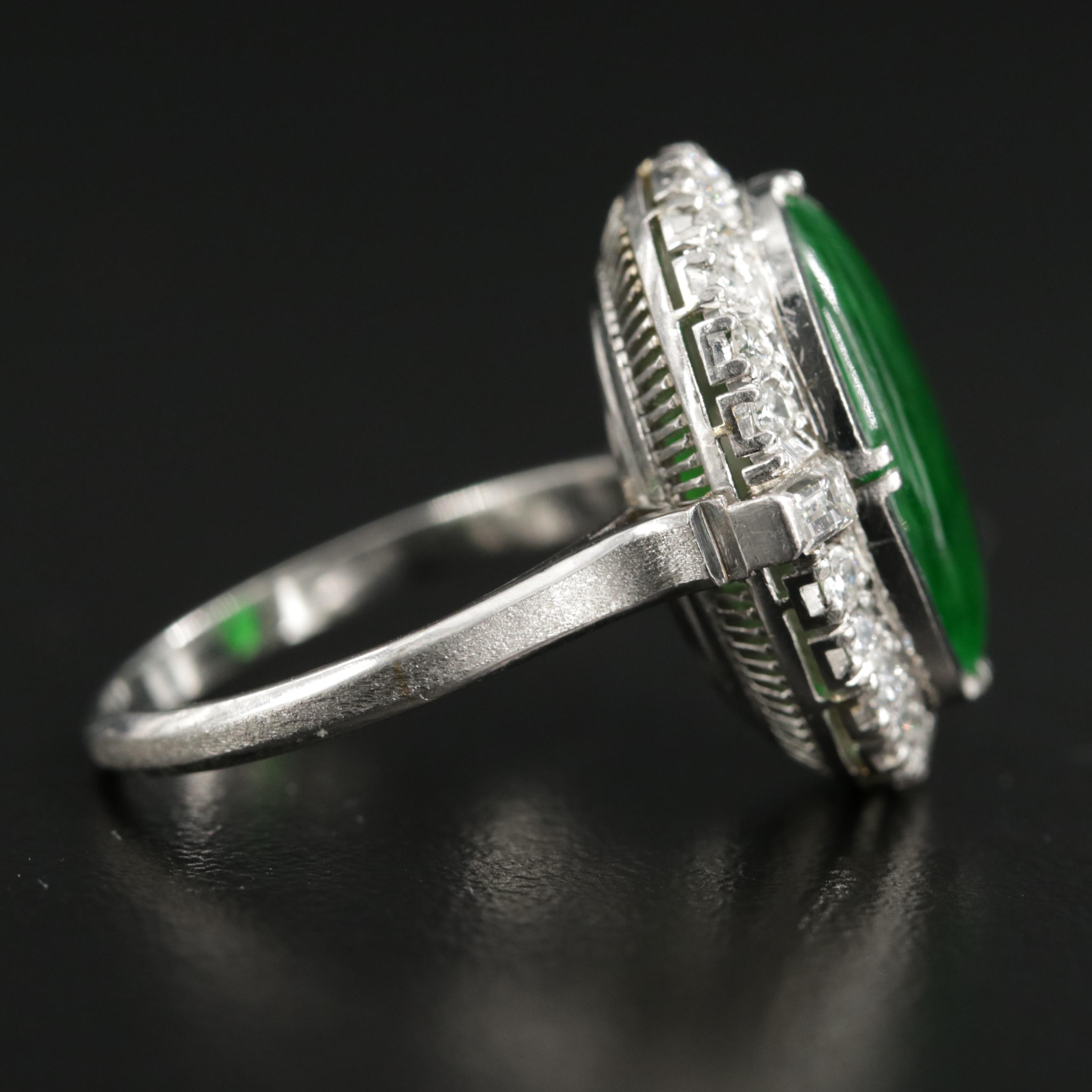 Vintage Platinum Alloy Jadeite and Diamond Ring