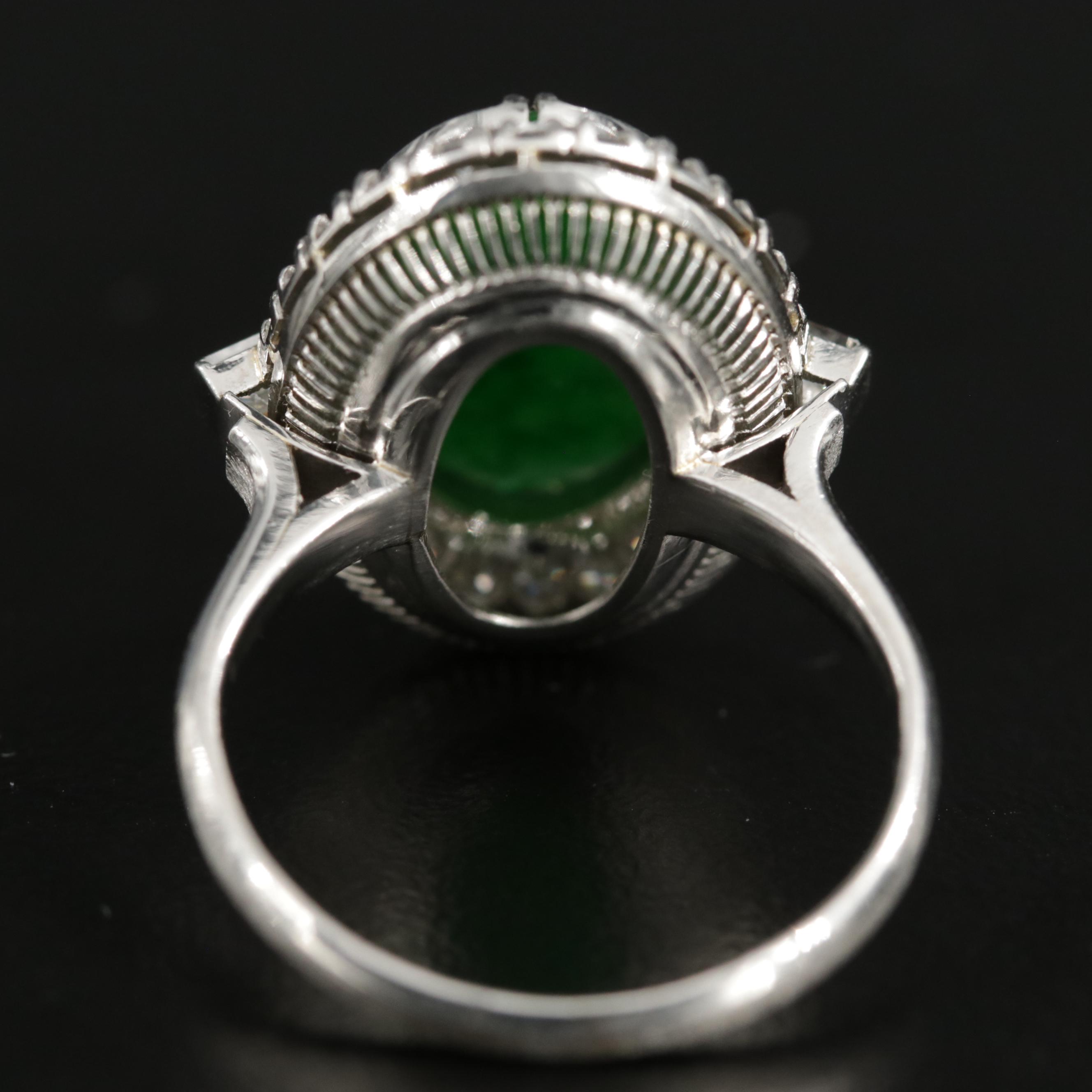Vintage Platinum Alloy Jadeite and Diamond Ring