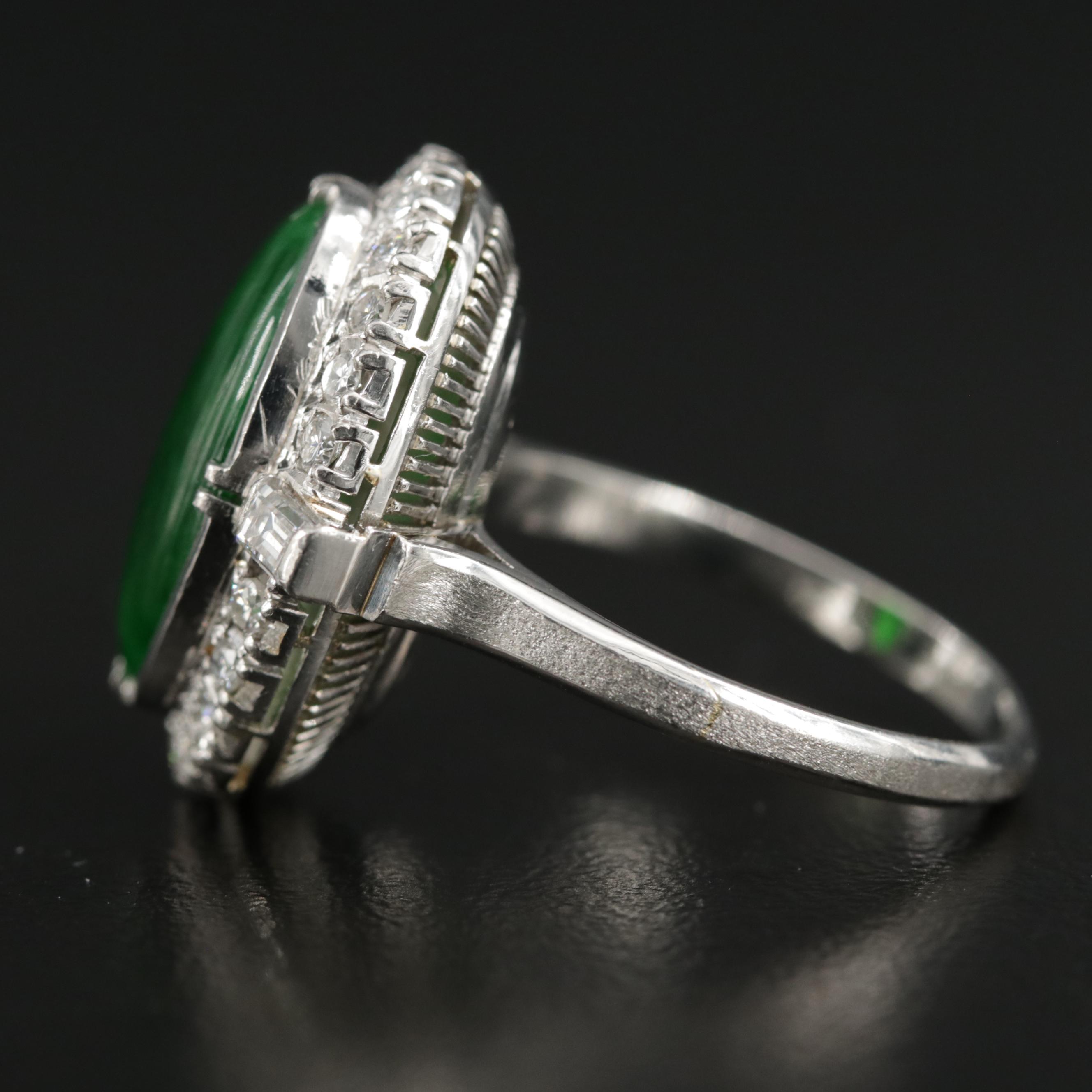 Vintage Platinum Alloy Jadeite and Diamond Ring