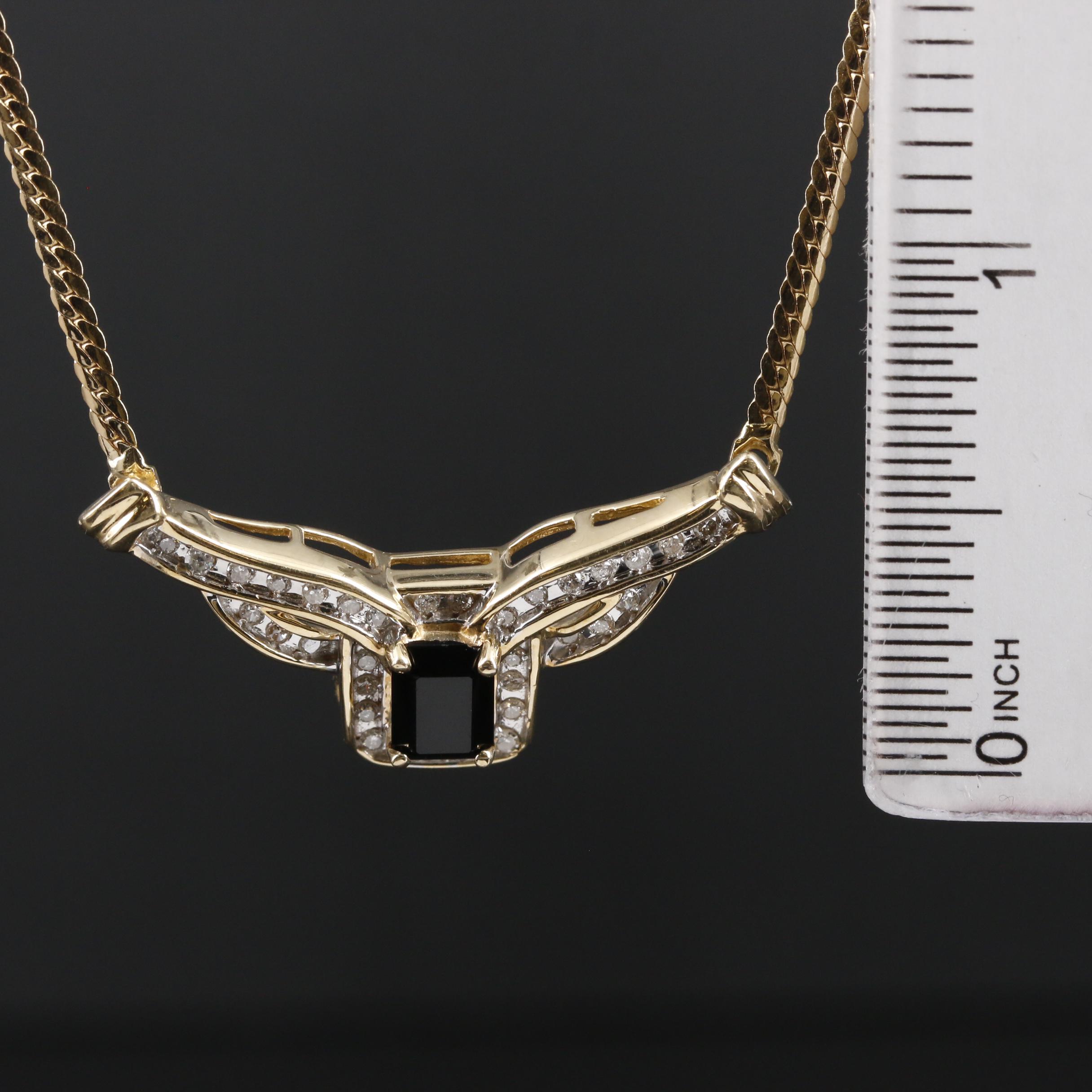 14K Black Onyx and Diamond Pendant Necklace