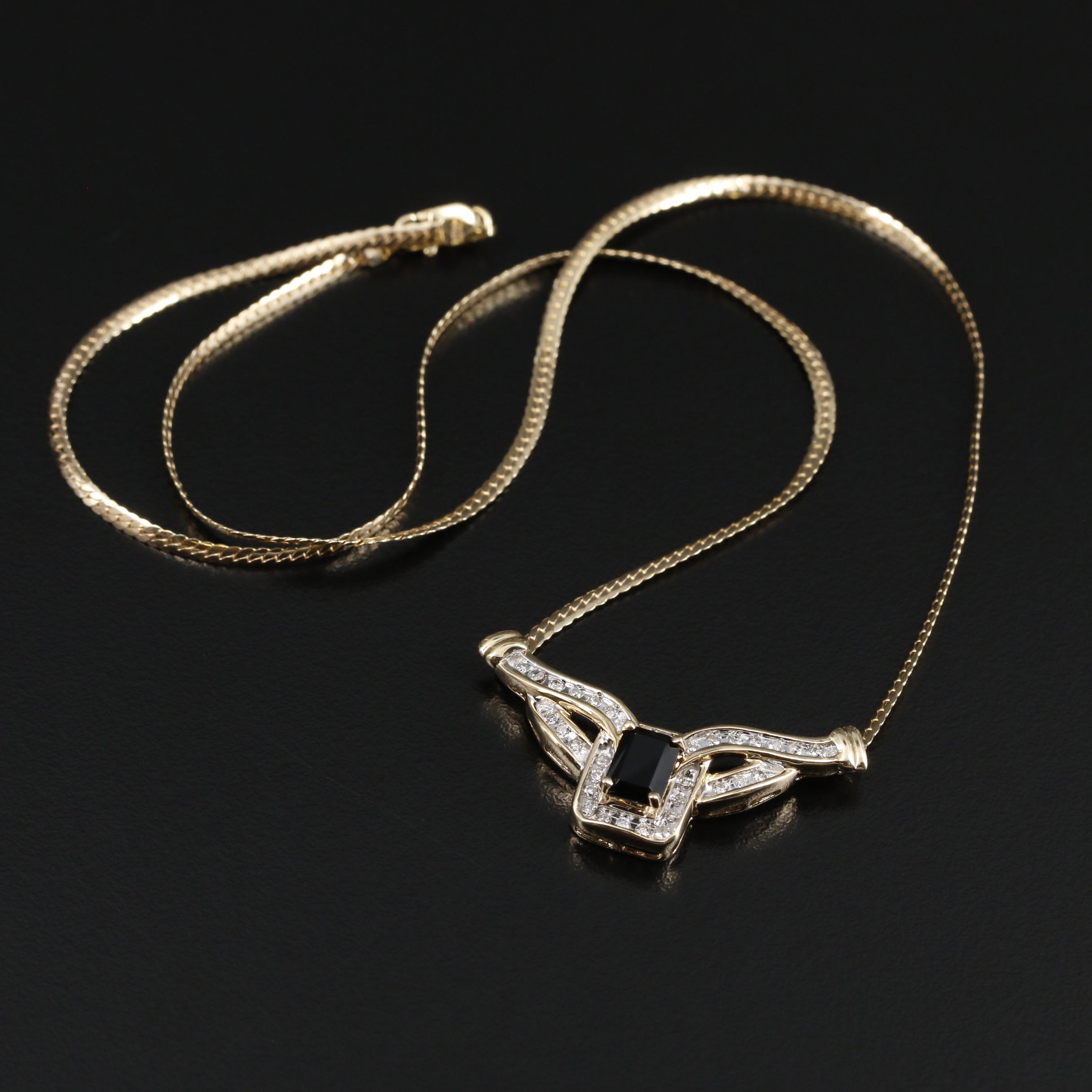 14K Black Onyx and Diamond Pendant Necklace