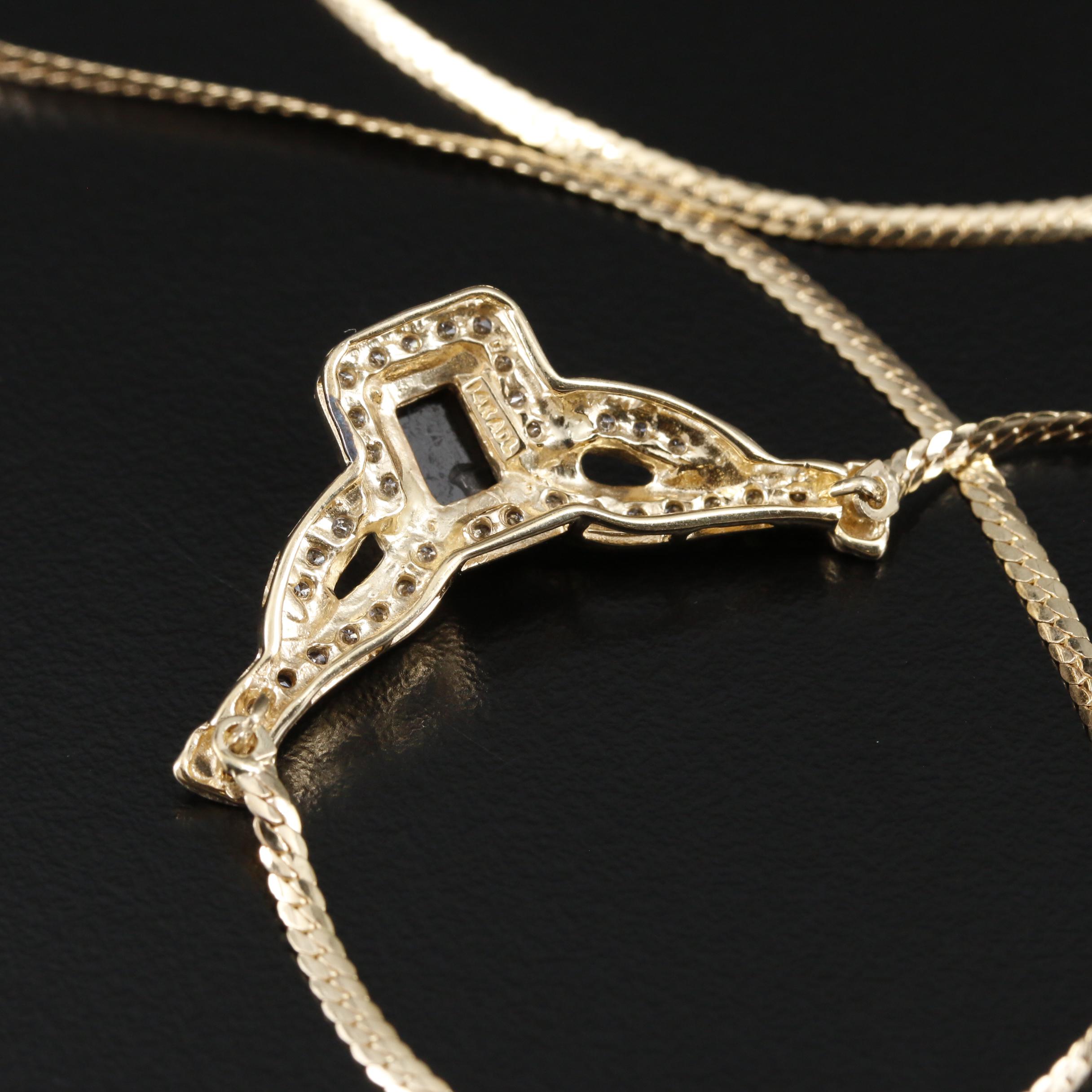 14K Black Onyx and Diamond Pendant Necklace
