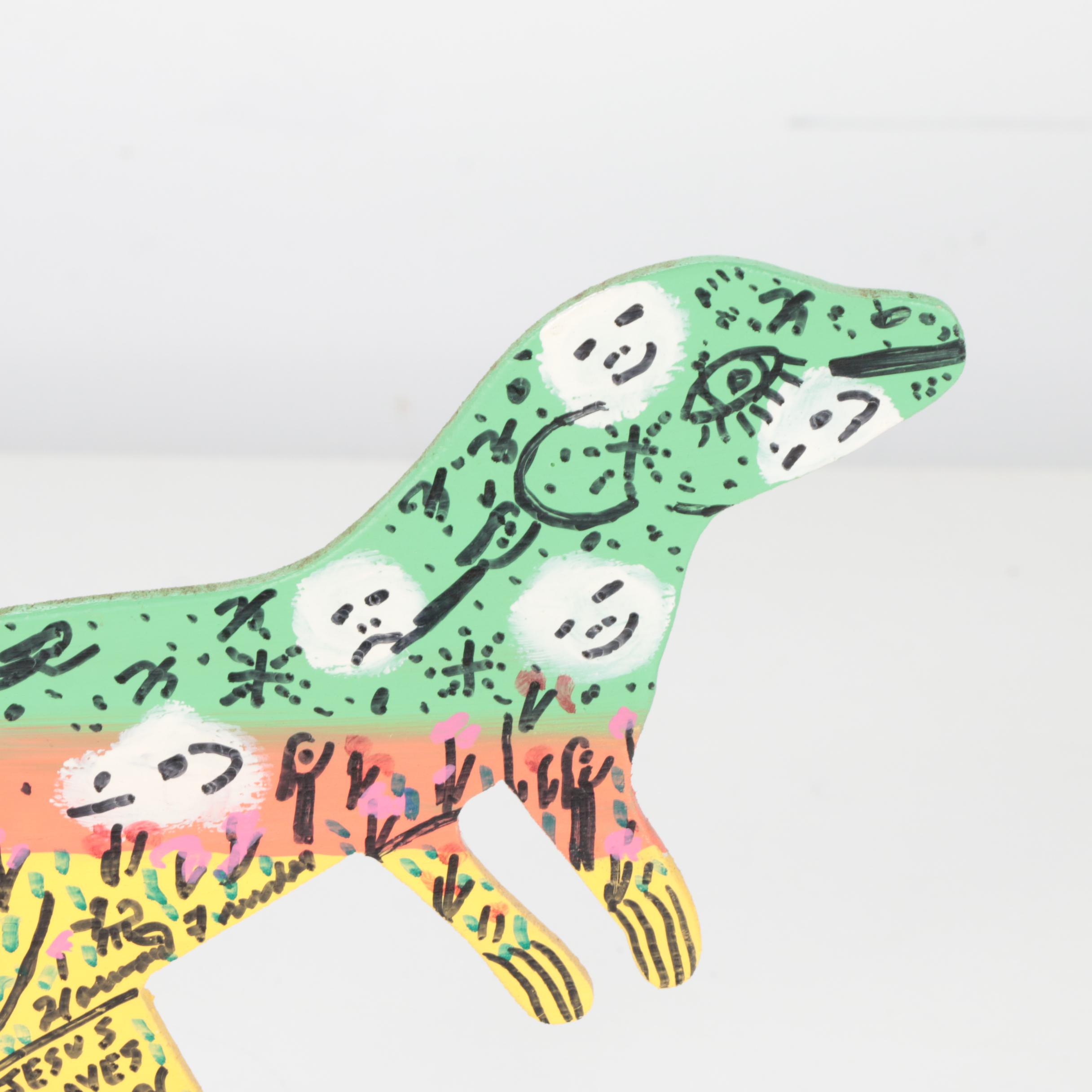 Howard Finster Folk Art Wood Cut-Out Sculpture of Dinosaur