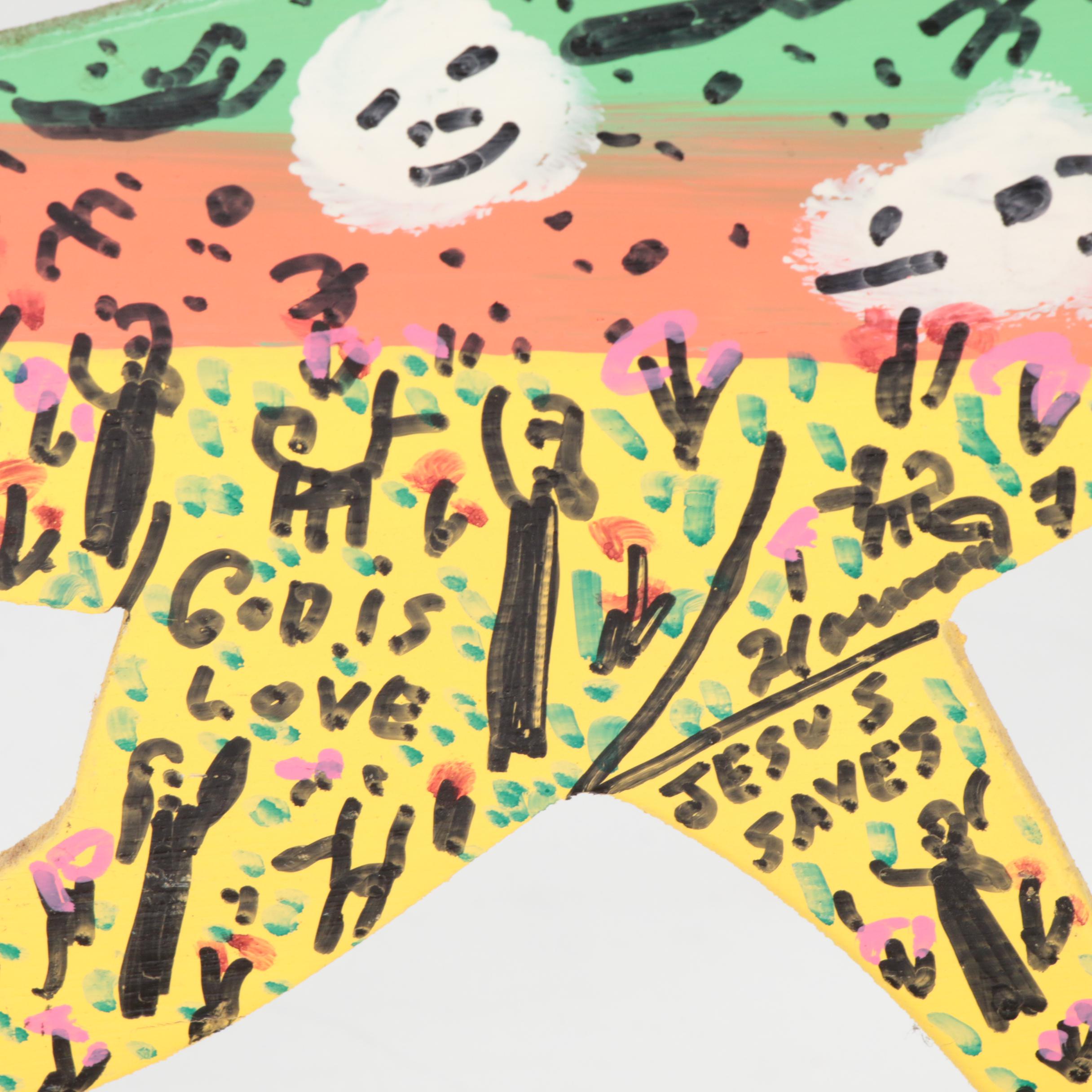 Howard Finster Folk Art Wood Cut-Out Sculpture of Dinosaur