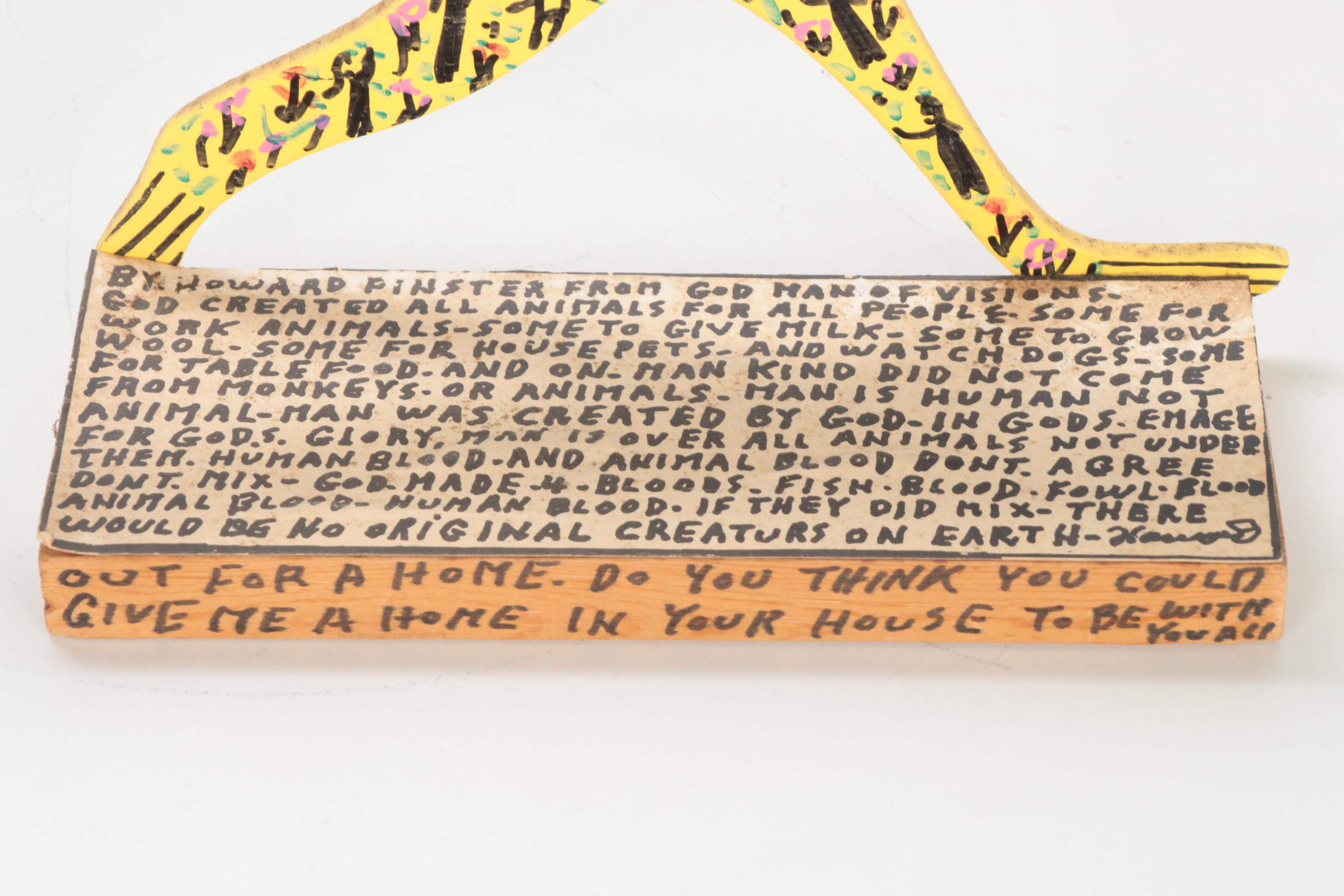 Howard Finster Folk Art Wood Cut-Out Sculpture of Dinosaur