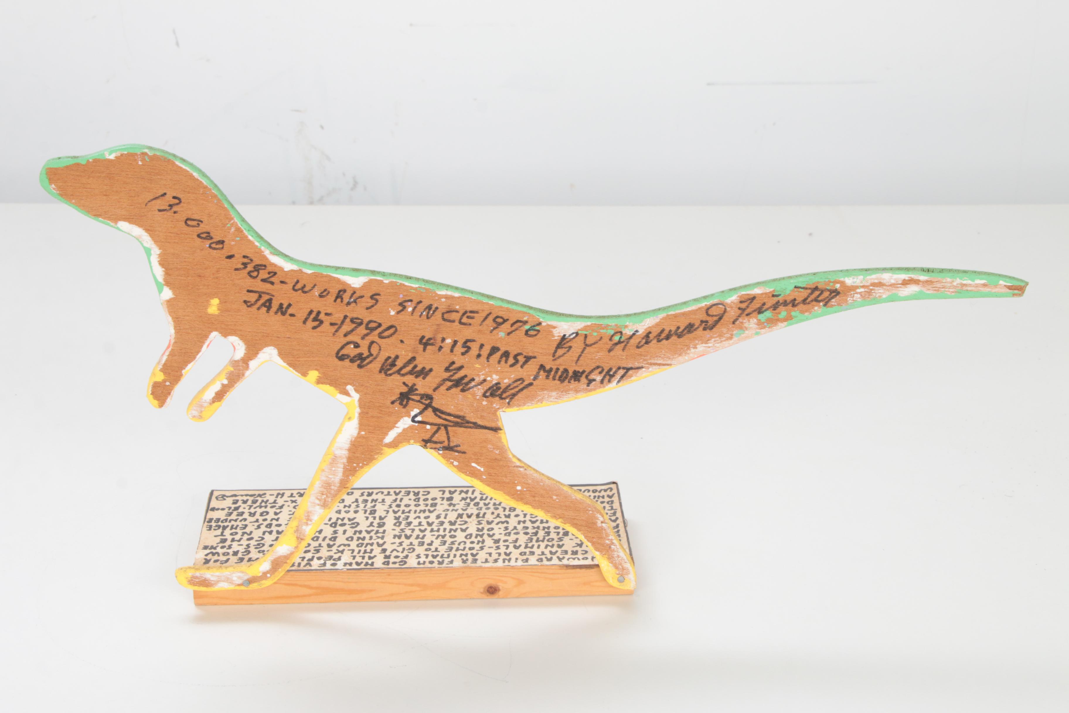 Howard Finster Folk Art Wood Cut-Out Sculpture of Dinosaur