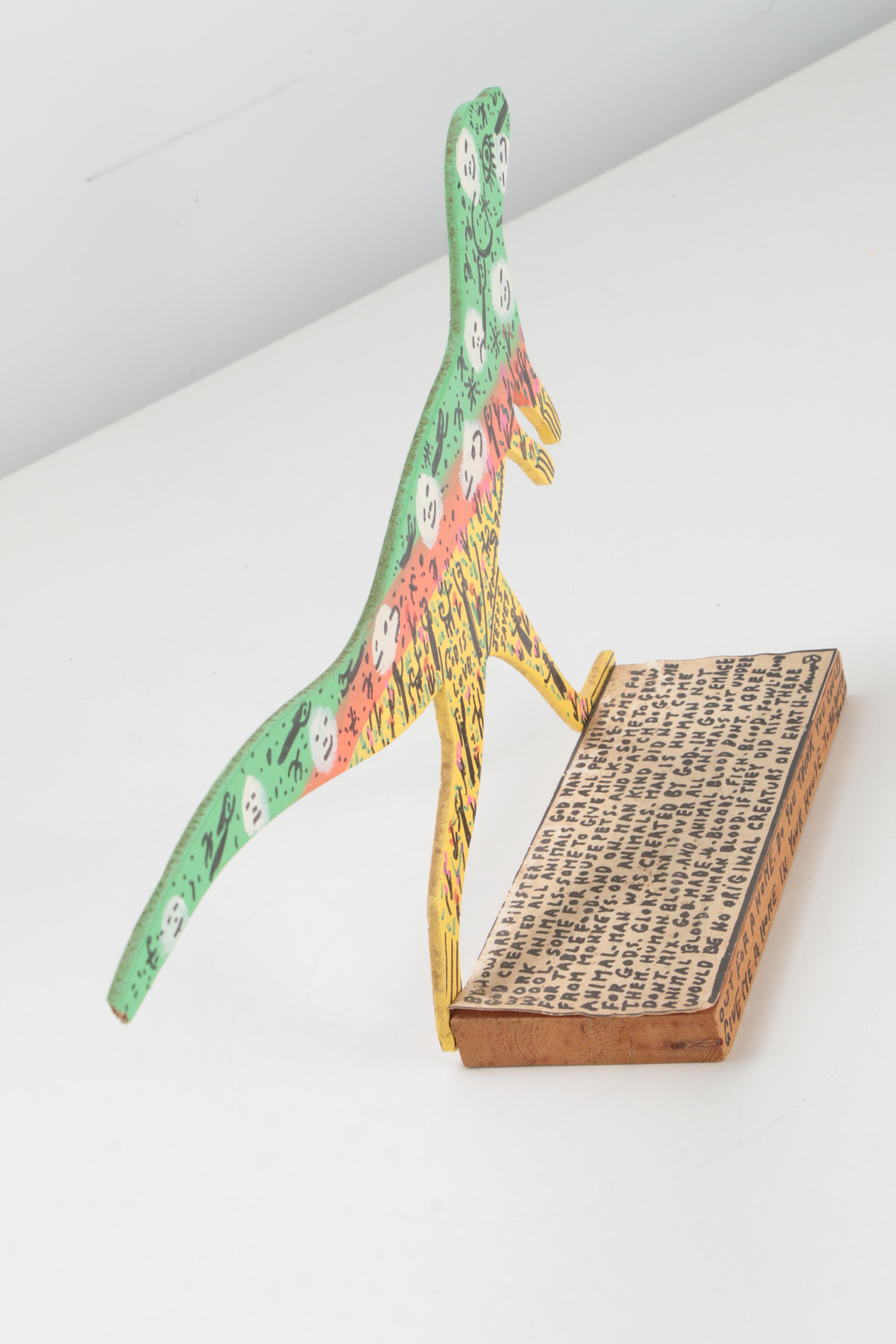 Howard Finster Folk Art Wood Cut-Out Sculpture of Dinosaur