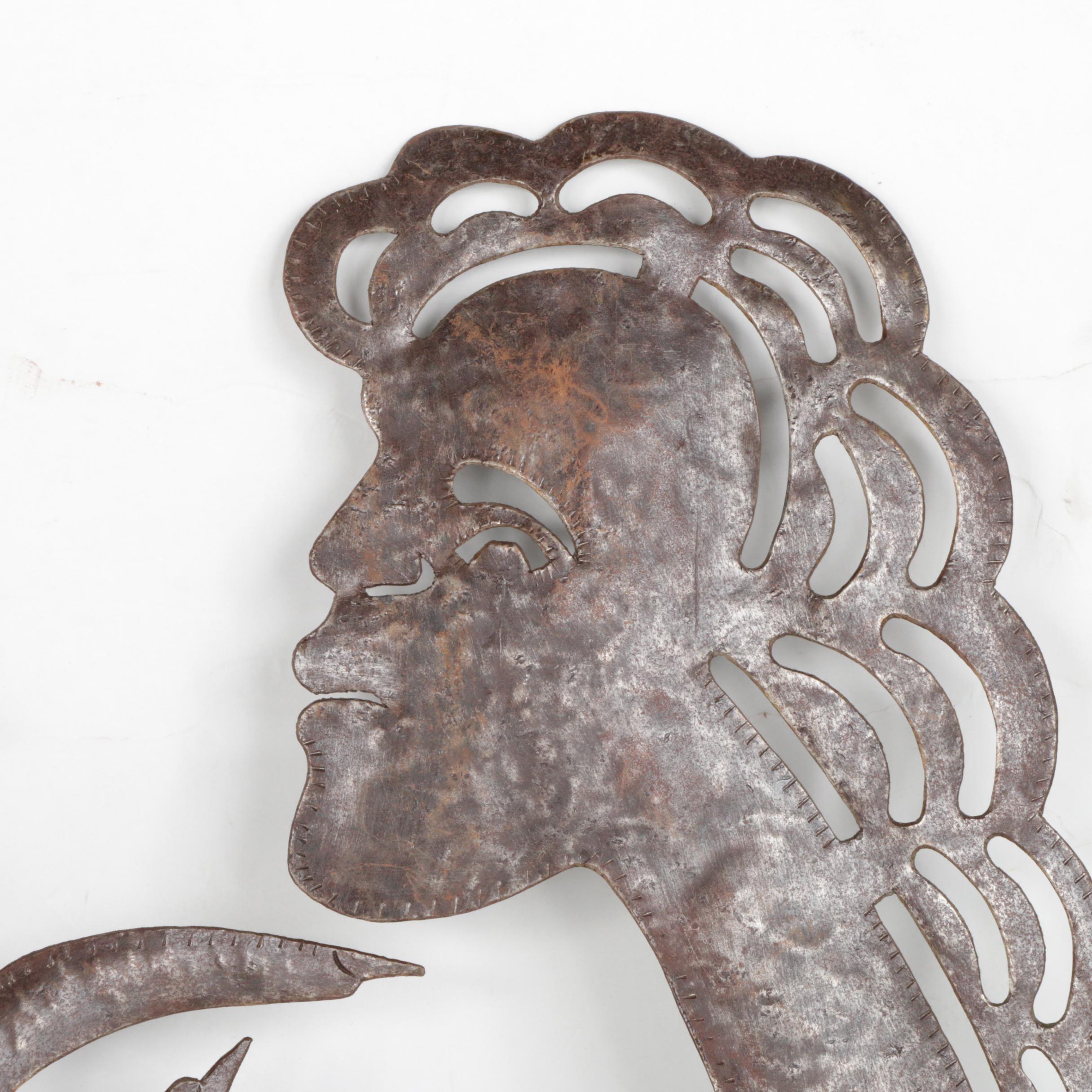 Serge Jolimeau Haitian Metal Relief Sculpture of Woman with Fish