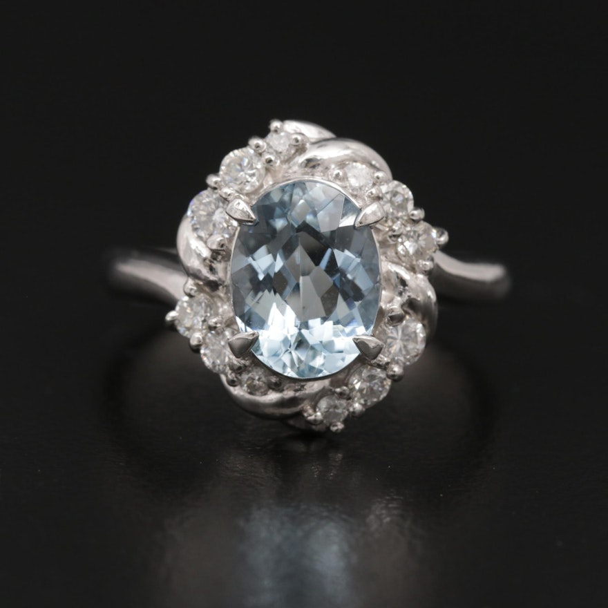 Platinum 1.86 CT Aquamarine and Diamond Ring