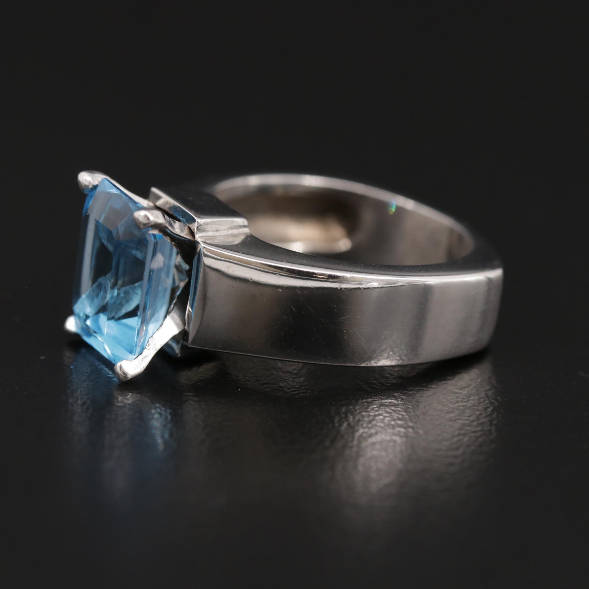 Linda Joslin Contemporary 18K White Gold 3.66 CT Blue Topaz Ring