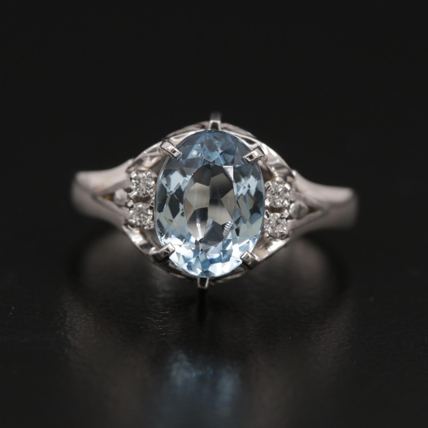 Platinum Aquamarine and Diamond Ring