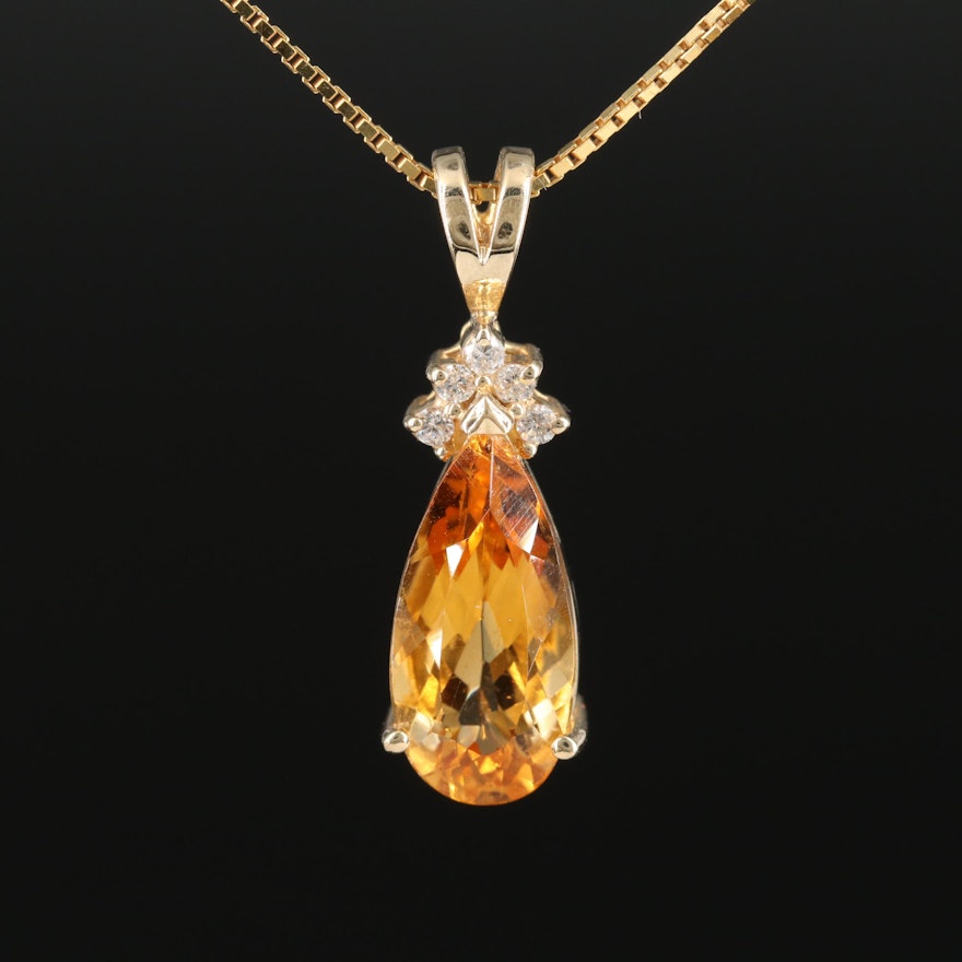 14K Gold Citrine and Diamond Necklace