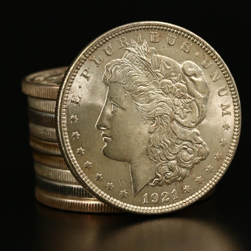 Ten Morgan Silver Dollars From 1921