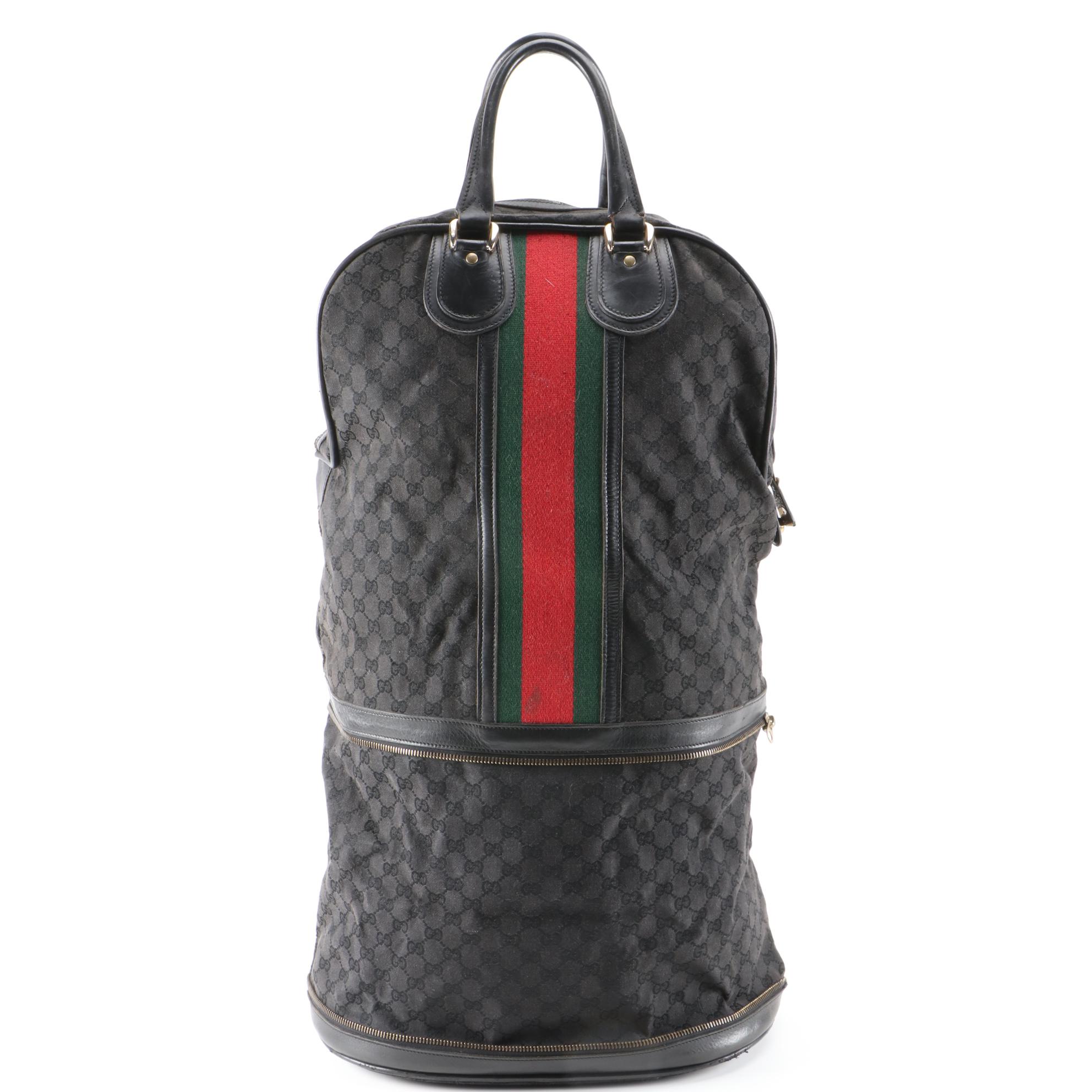 Gucci Webstripe Expandable Travel Duffel in Black GG Canvas and Leather, Vintage